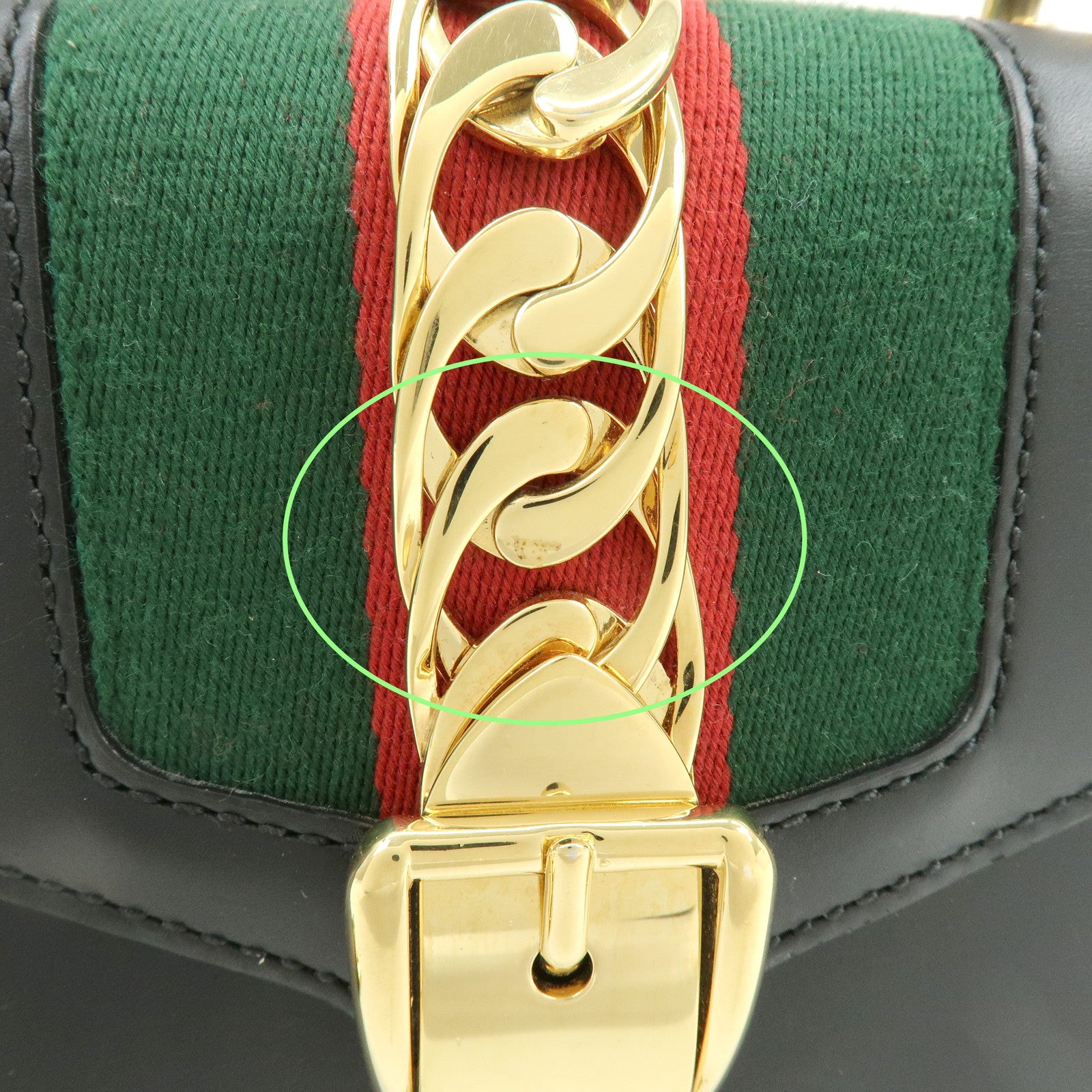 GUCCI Sylvie Sherry Leather Chain Shoulder Bag Black 431666