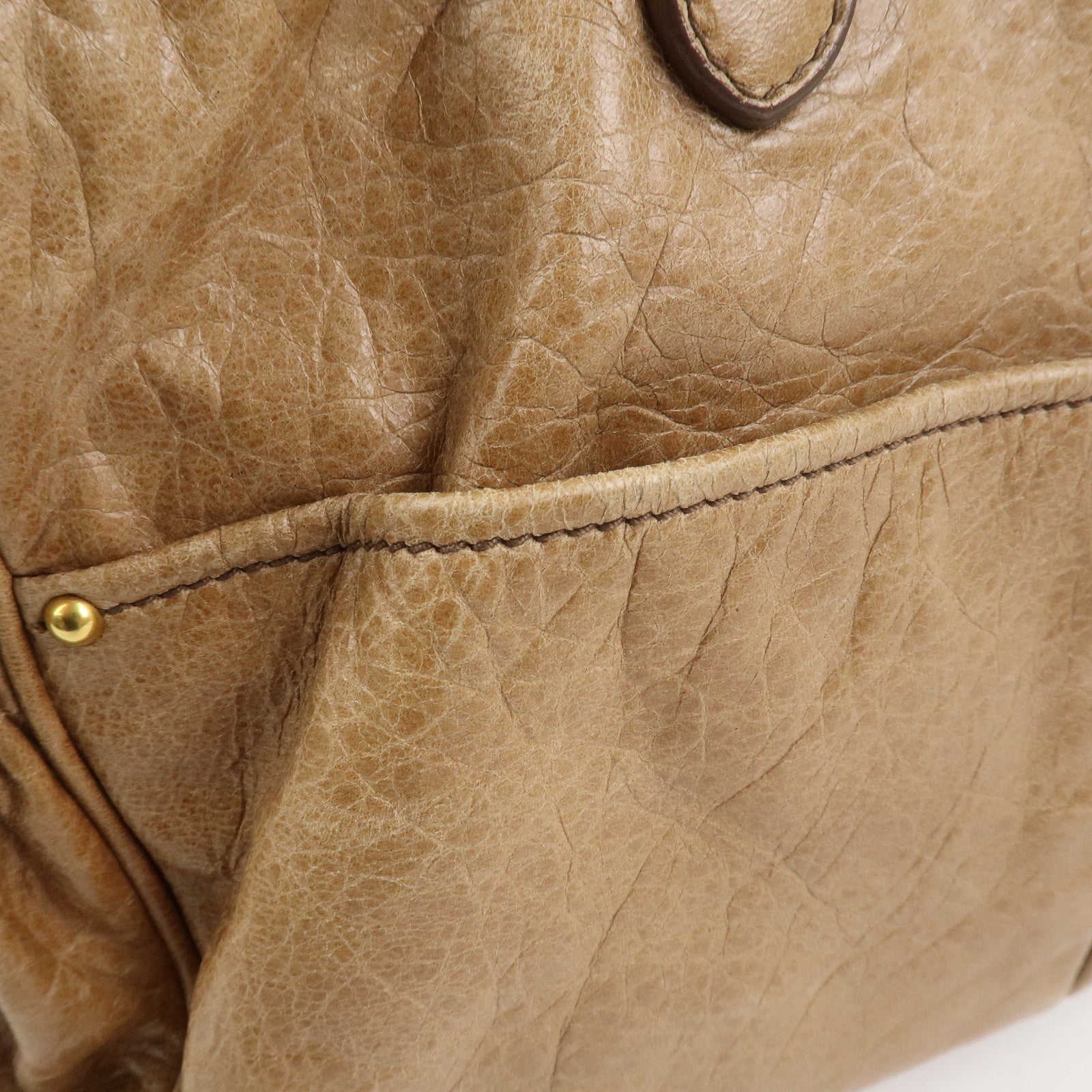 MIU MIU Logo Leather Hand Bag Boston Bag Light Brown