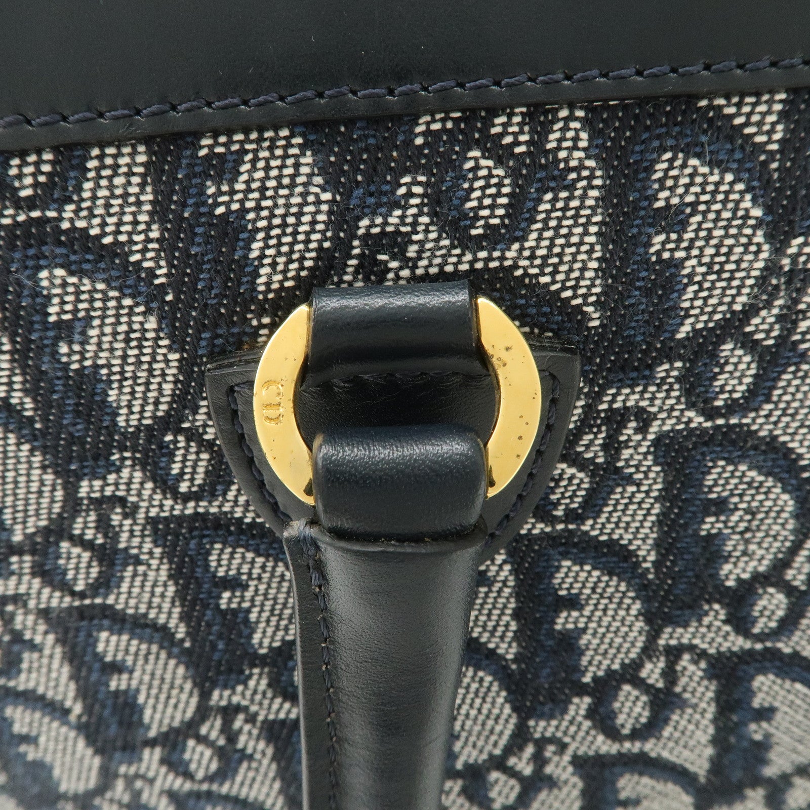 Christian Dior Trotter Canvas Leather Tote Bag Hand Bag Navy Used