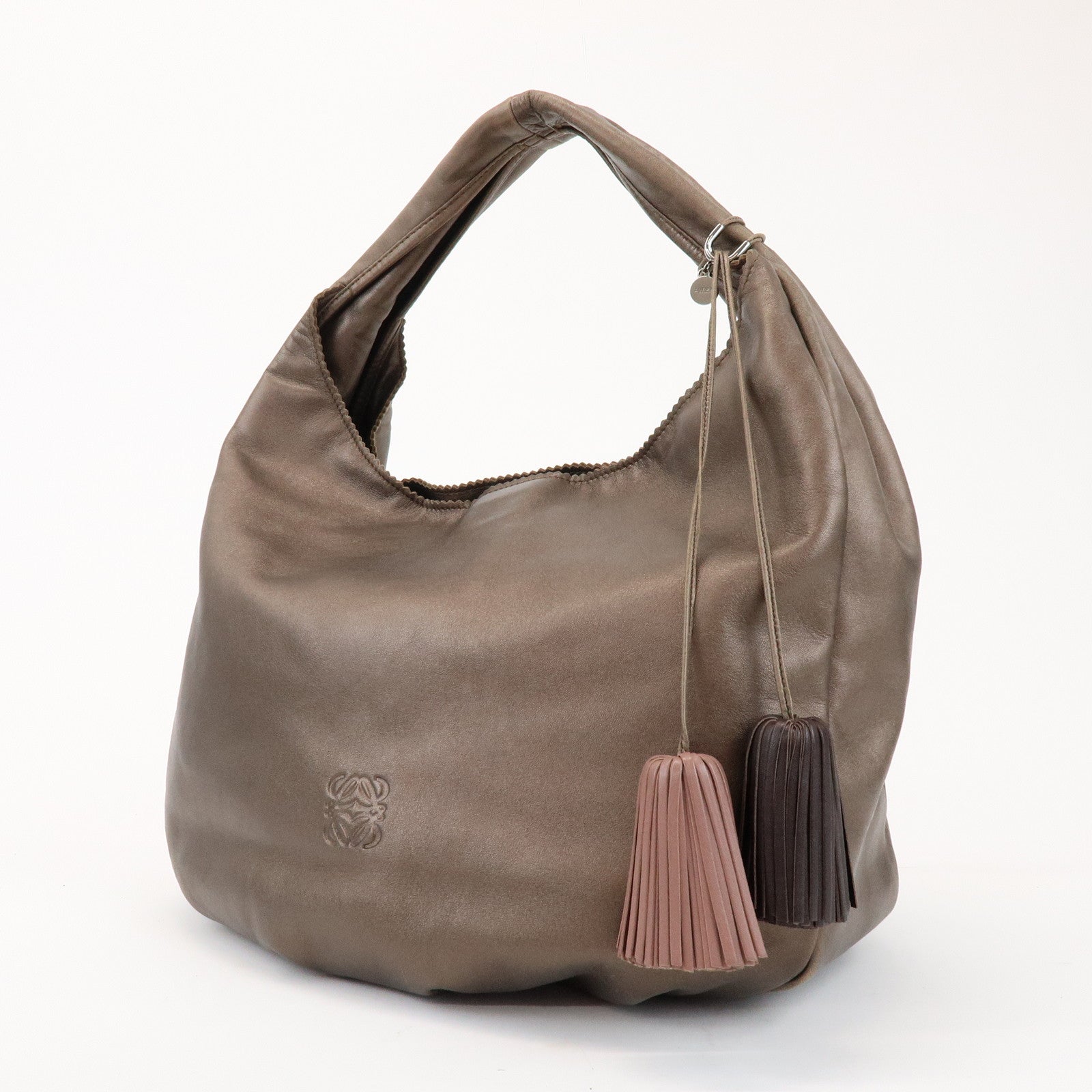 LOEWE Anagram Viento Leather Shoulder Bag Hand Bag Metallic Brown