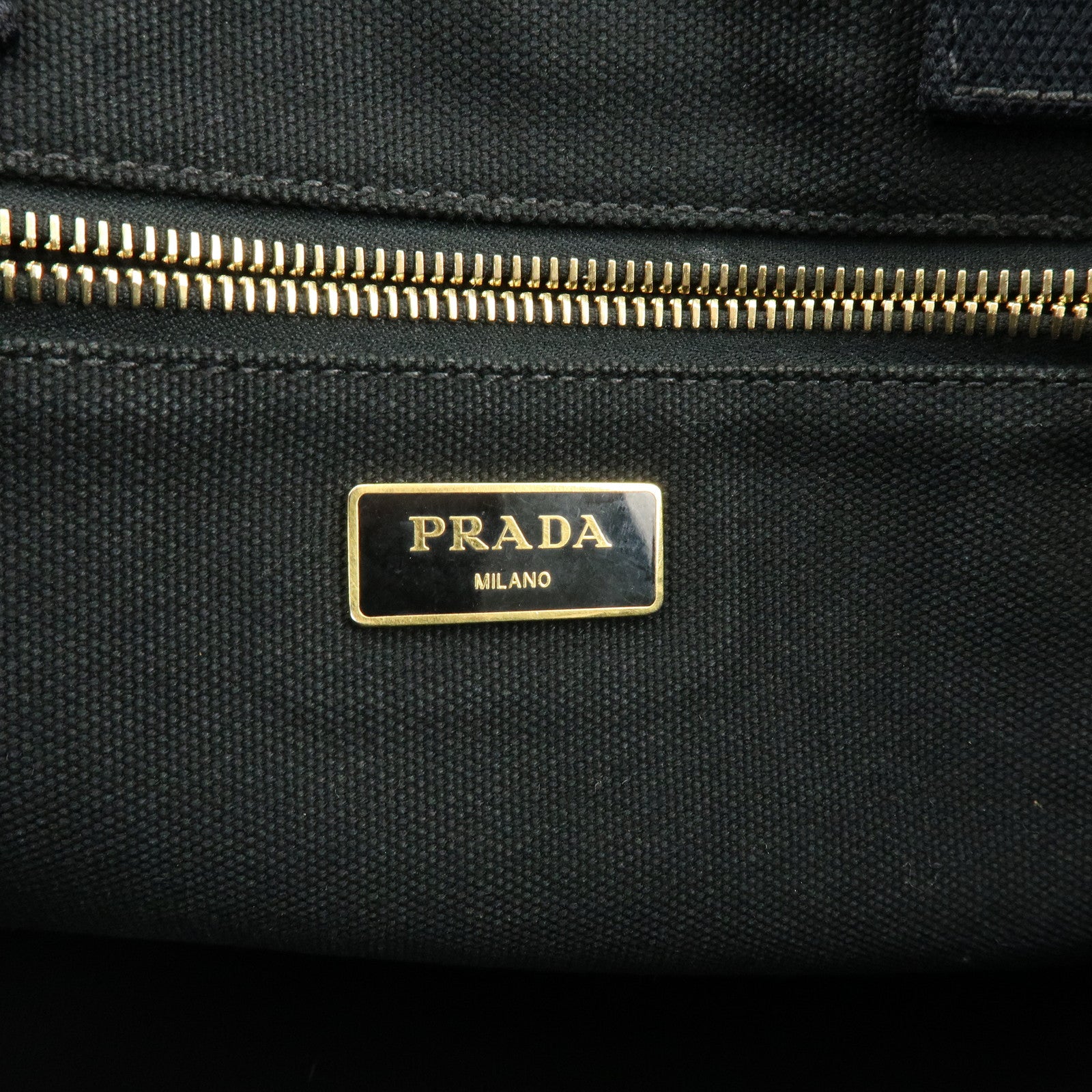 PRADA Canapa Large Tote Bag Hand Bag Khaki Black Brown BN1872