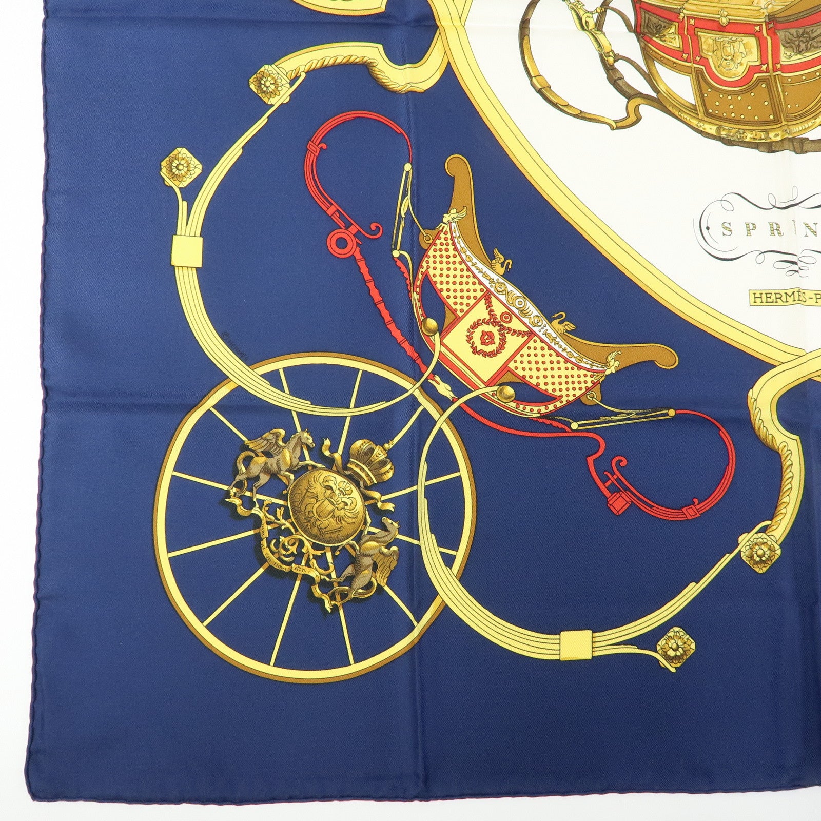 HERMES Carre 90 Silk 100% Scarf SPRINGS Navy Yellow White