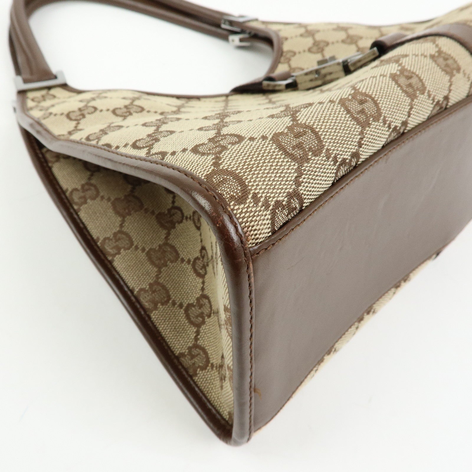 GUCCI Jackie GG Canvas Leather Shoulder Bag Beige Brown 01719