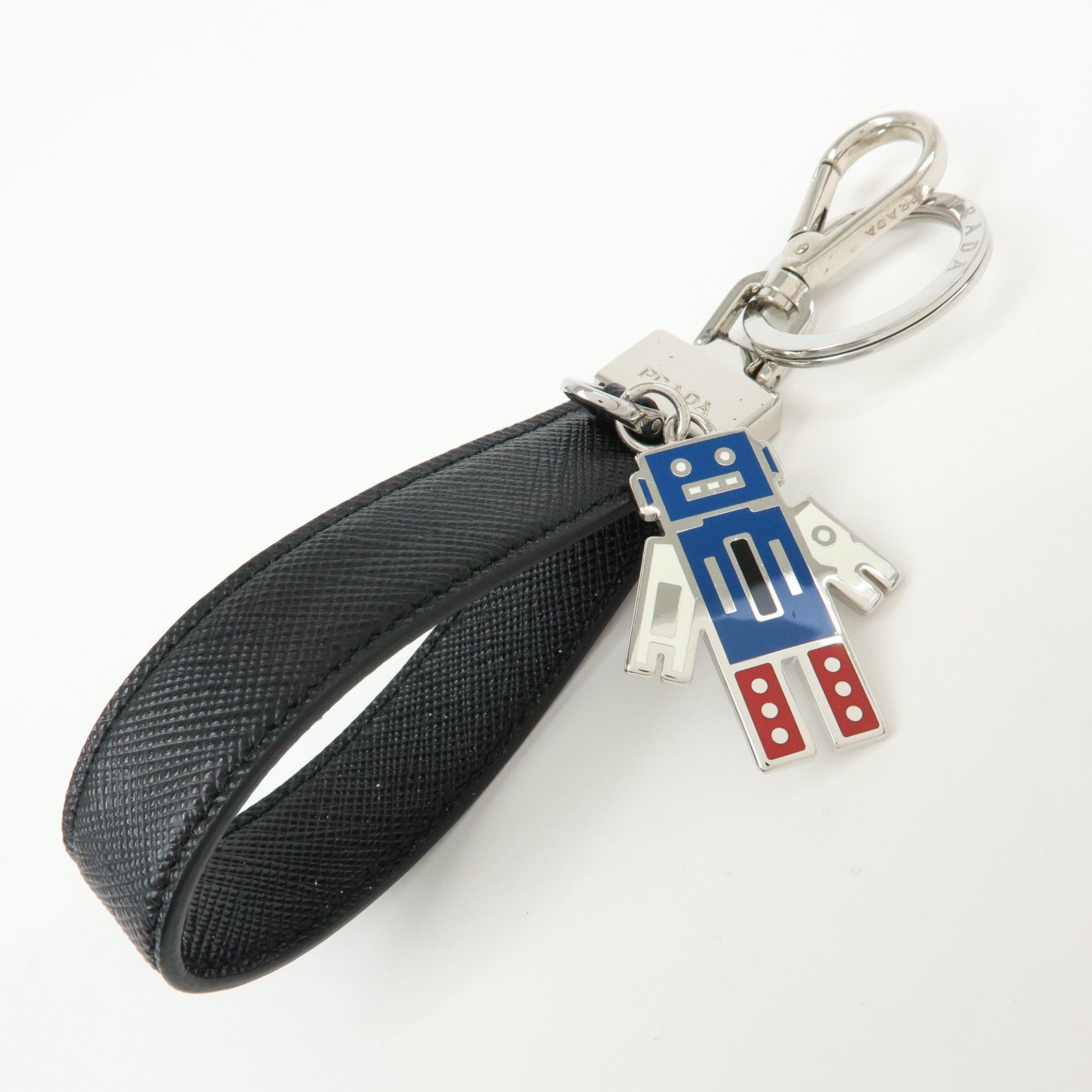 PRADA Safiano Leather Metal Robot Bag Charm Key Charm Black 2PP040