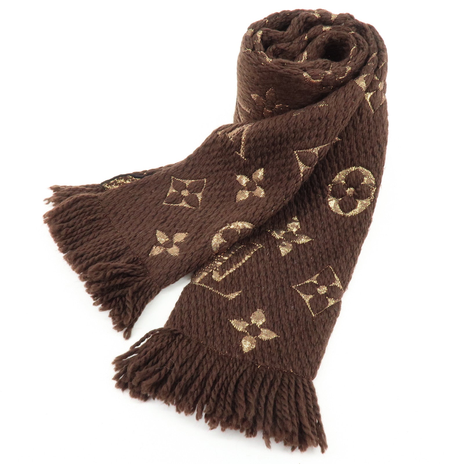 Louis Vuitton Echarpe Logomania Shine Wool Silk Scarf Brown M71383