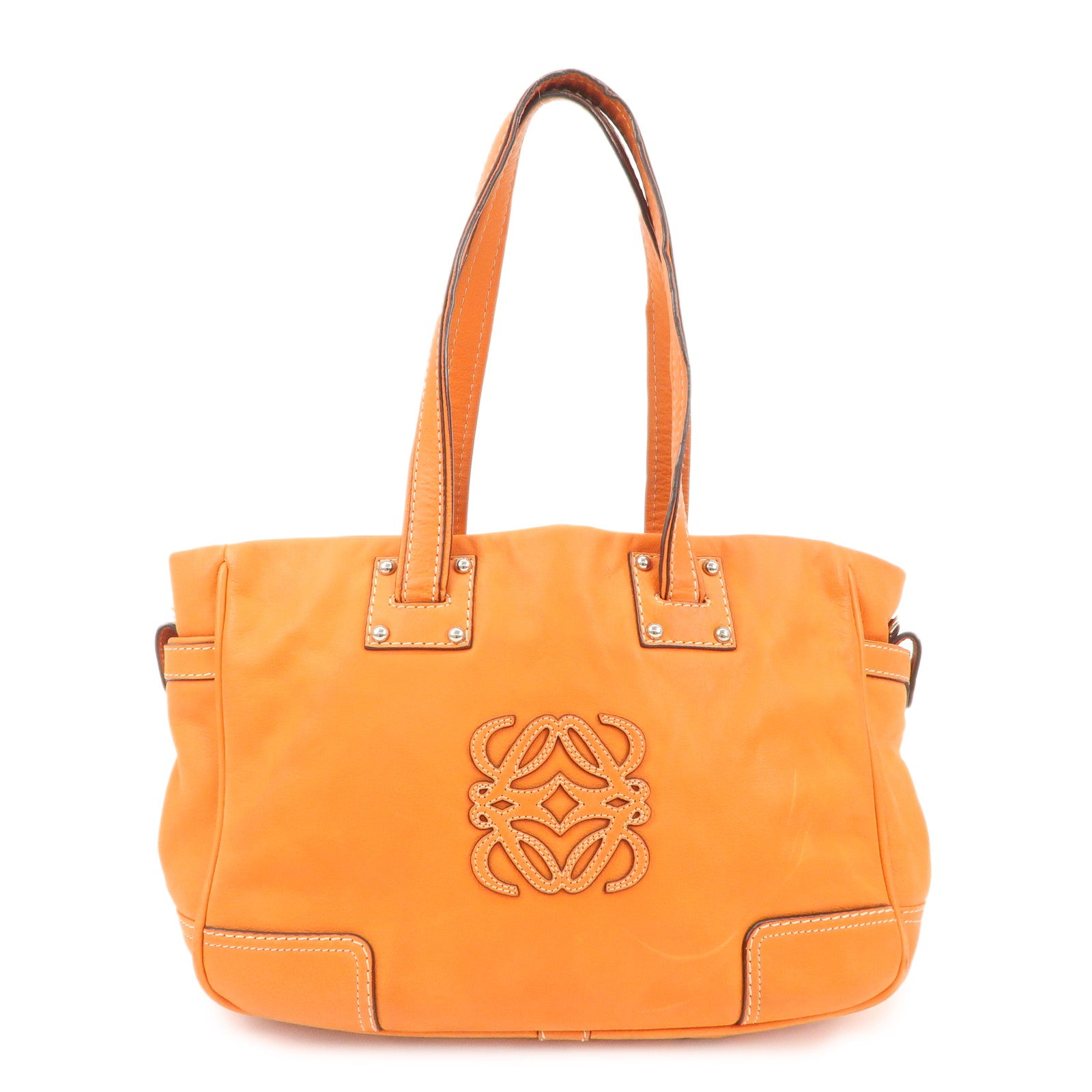 LOEWE Anagram Bolso Leather Tote Bag Shoulder Bag Orange Used