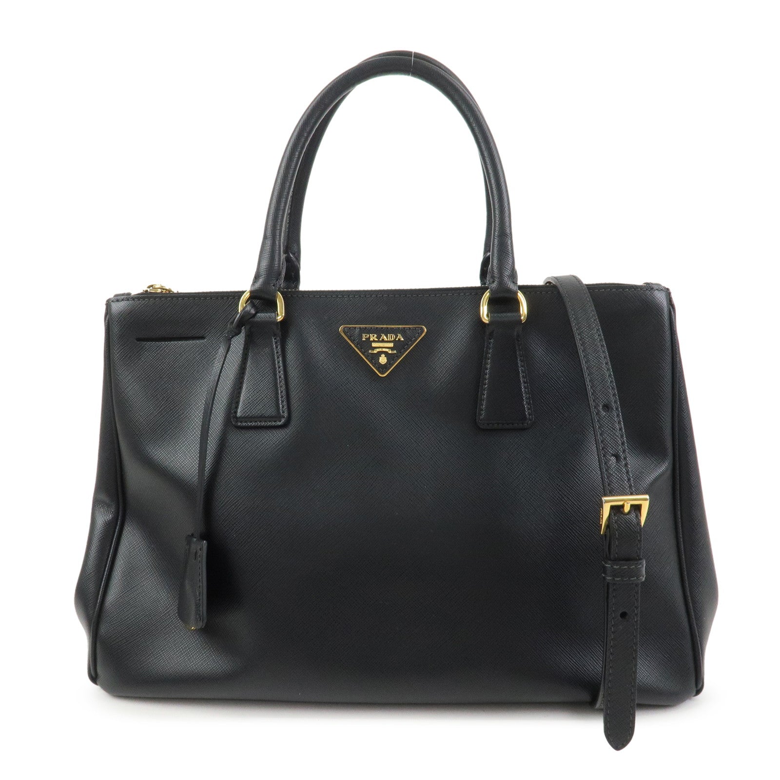 PRADA Galleria Triangle Logo Saffiano Leather 2Way Bag Black BN2274