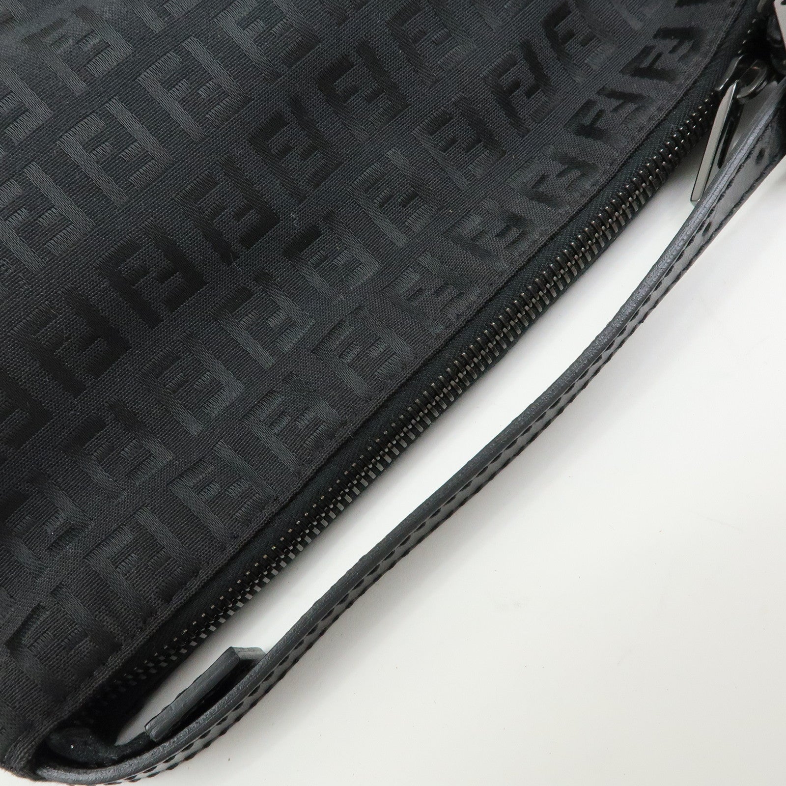 FENDI Zucchino Canvas Leather Hand Bag Pouch Black 8N0005