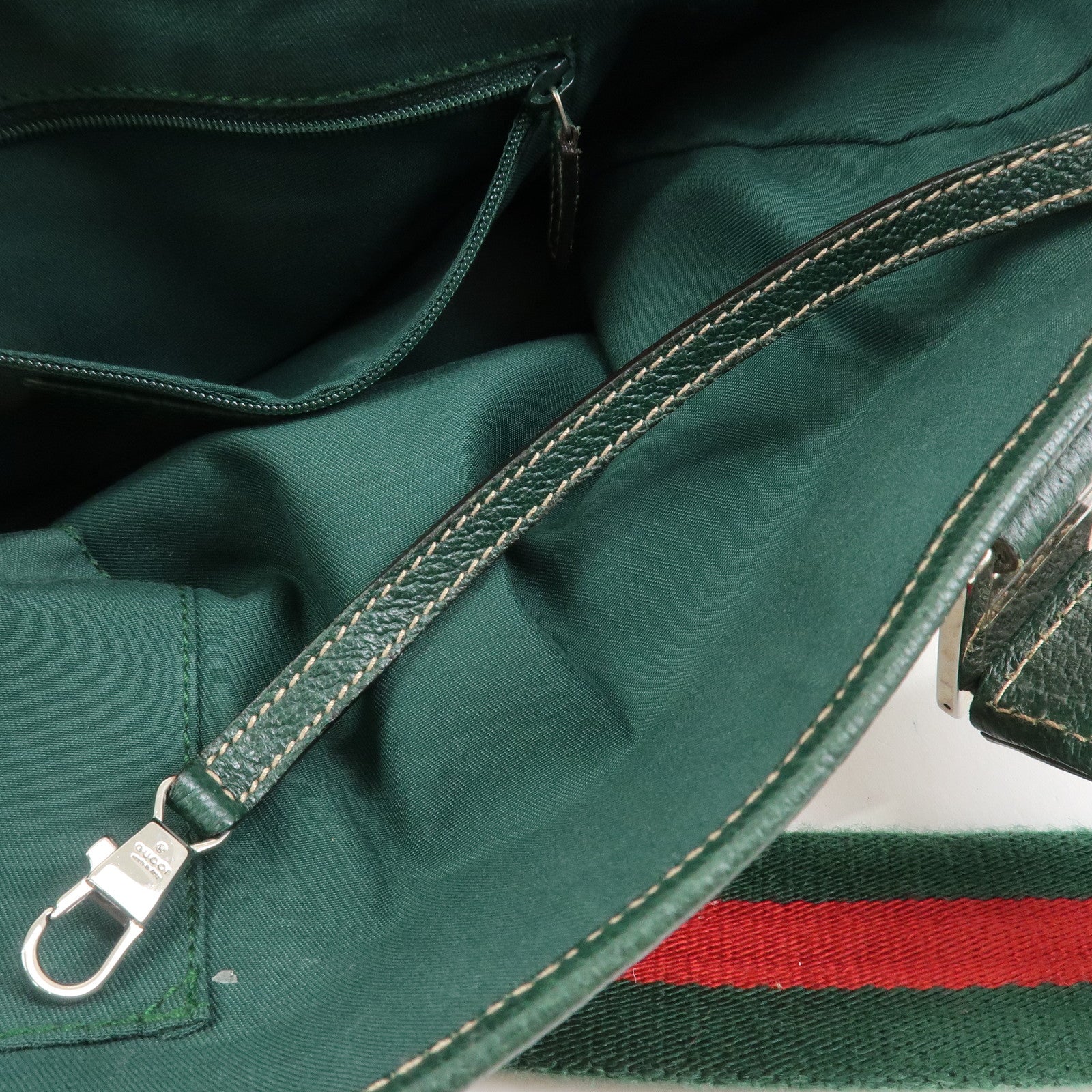 GUCCI Sherry GG Canvas Leather Hand Bag Brown Green 145810