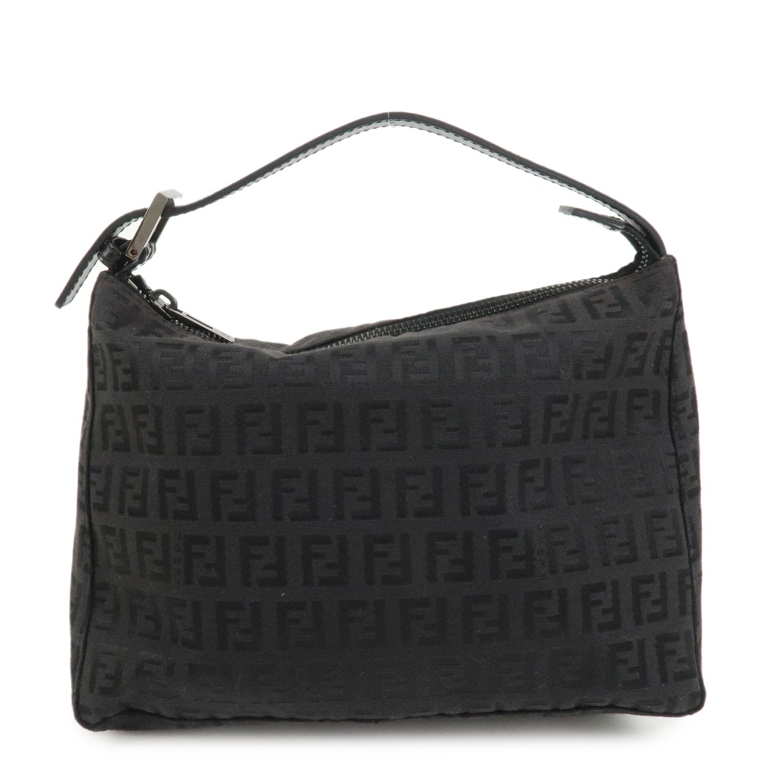 FENDI Zucchino Canvas Leather Hand Bag Pouch Black 8N0005