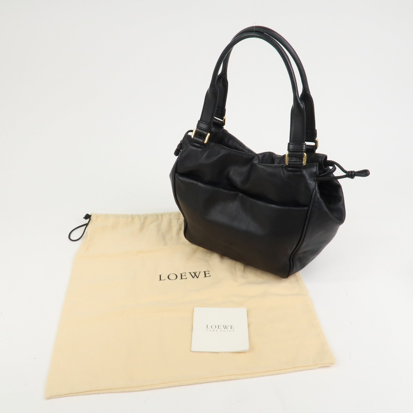 LOEWE Anagram Nappa Leather Hand Bag Drawstring Bag Black