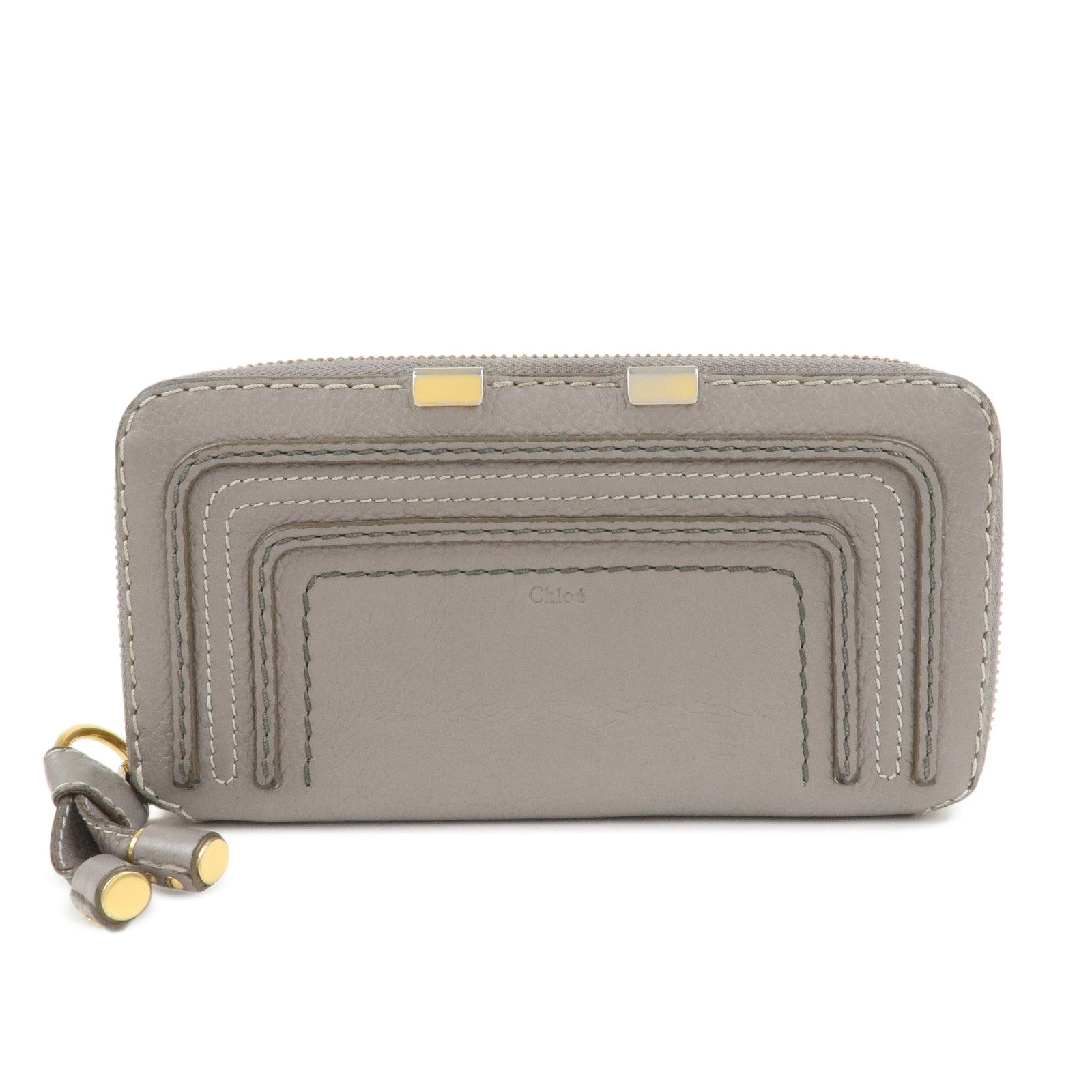 Chloe Marcie Leather Round Zippy Long Wallet Gray