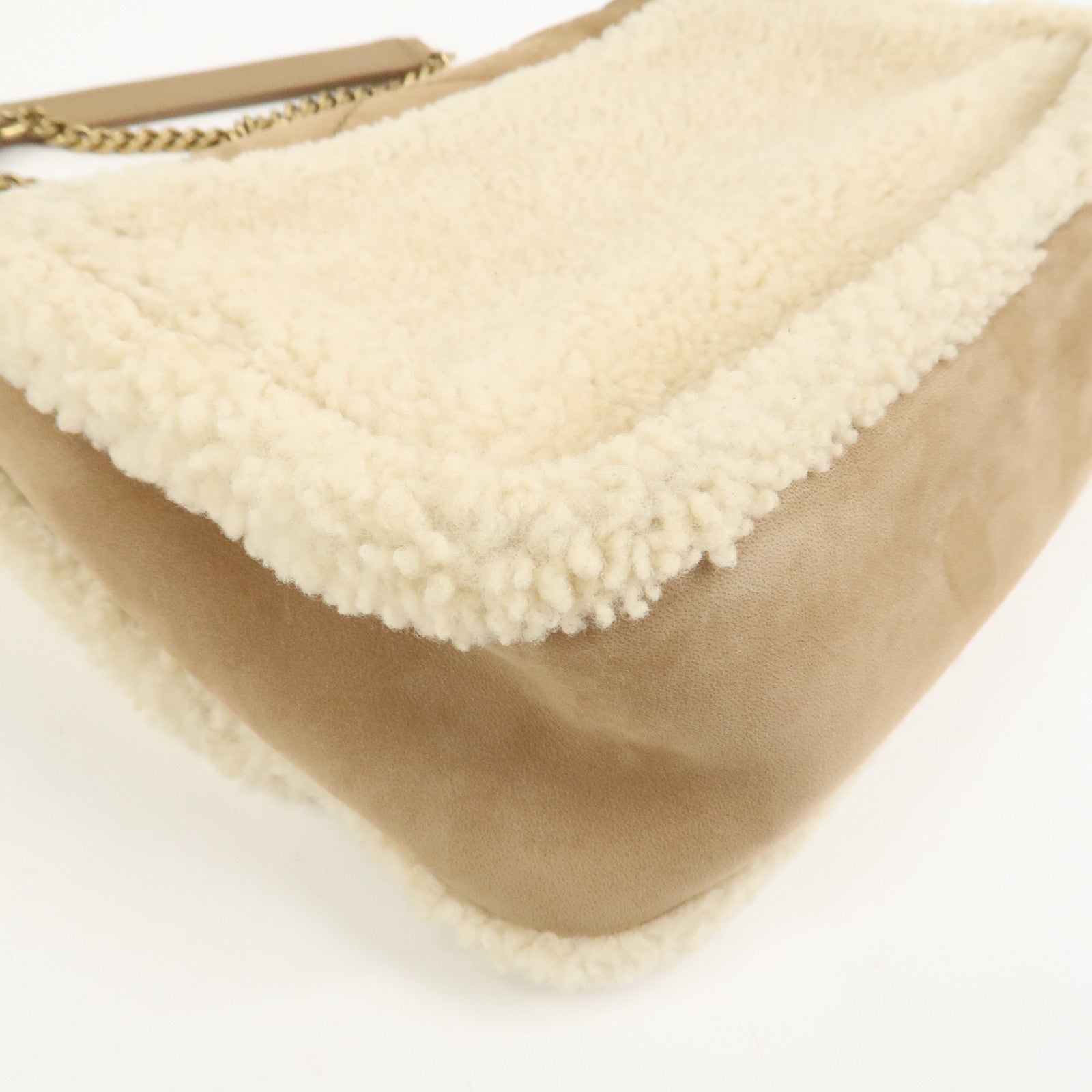 SAINT LAURENT PARIS Niki Mouton Leather Shoulder Bag Light Brown