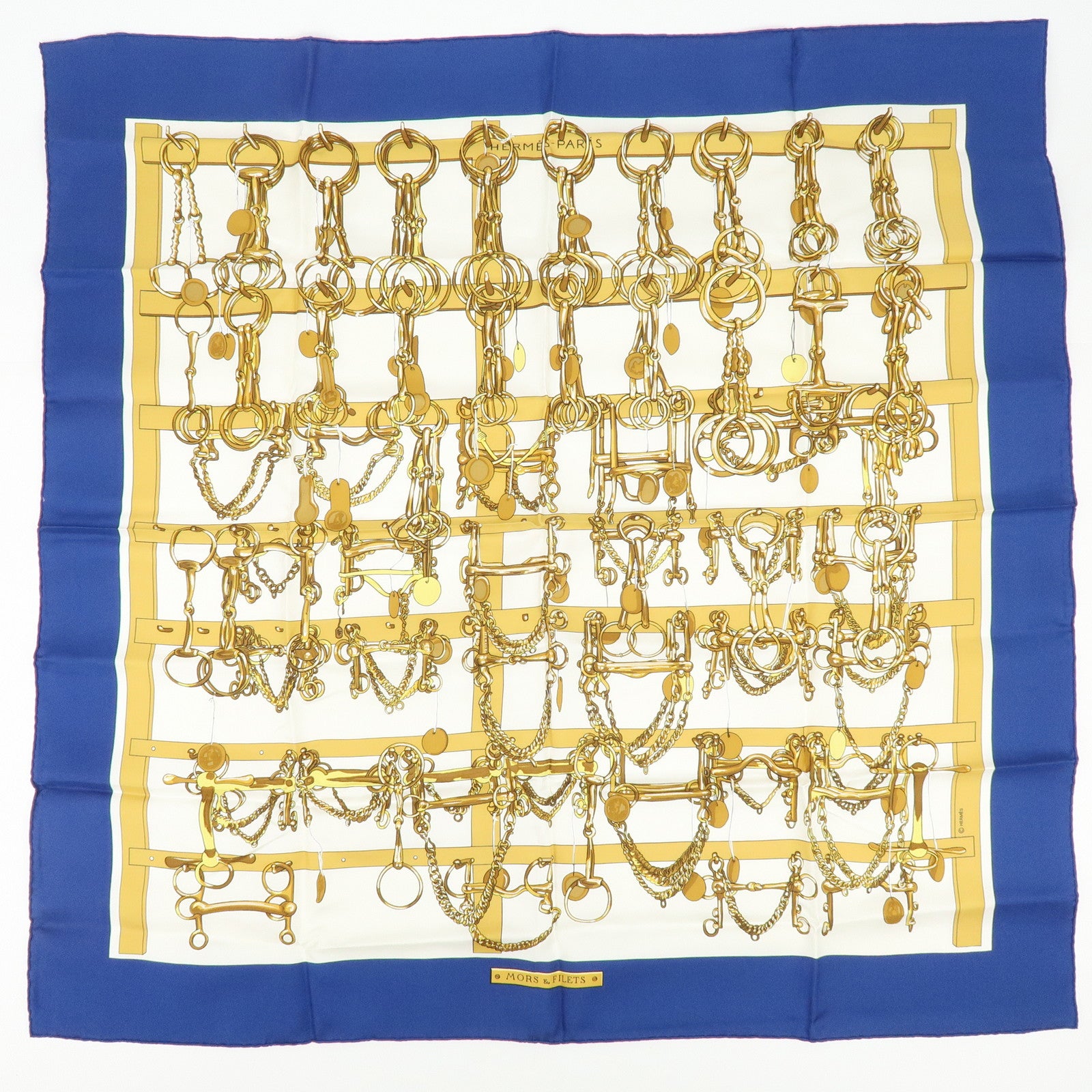 HERMES Carre 90 Set of 2 Silk 100% Scarf REPRISE MORS&FILETS