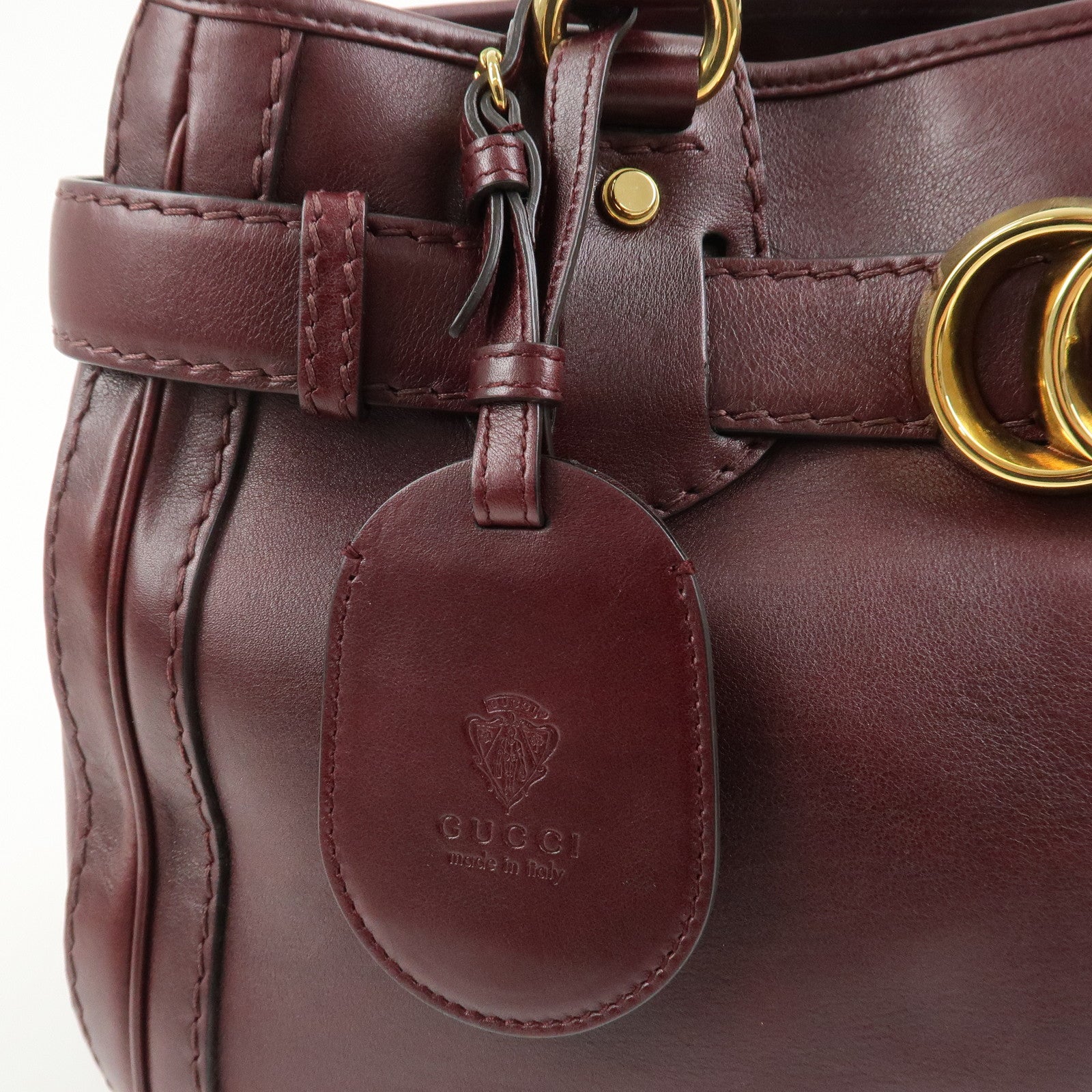 GUCCI GG Running Leather Tote Bag Hand Bag Wine Red 247183