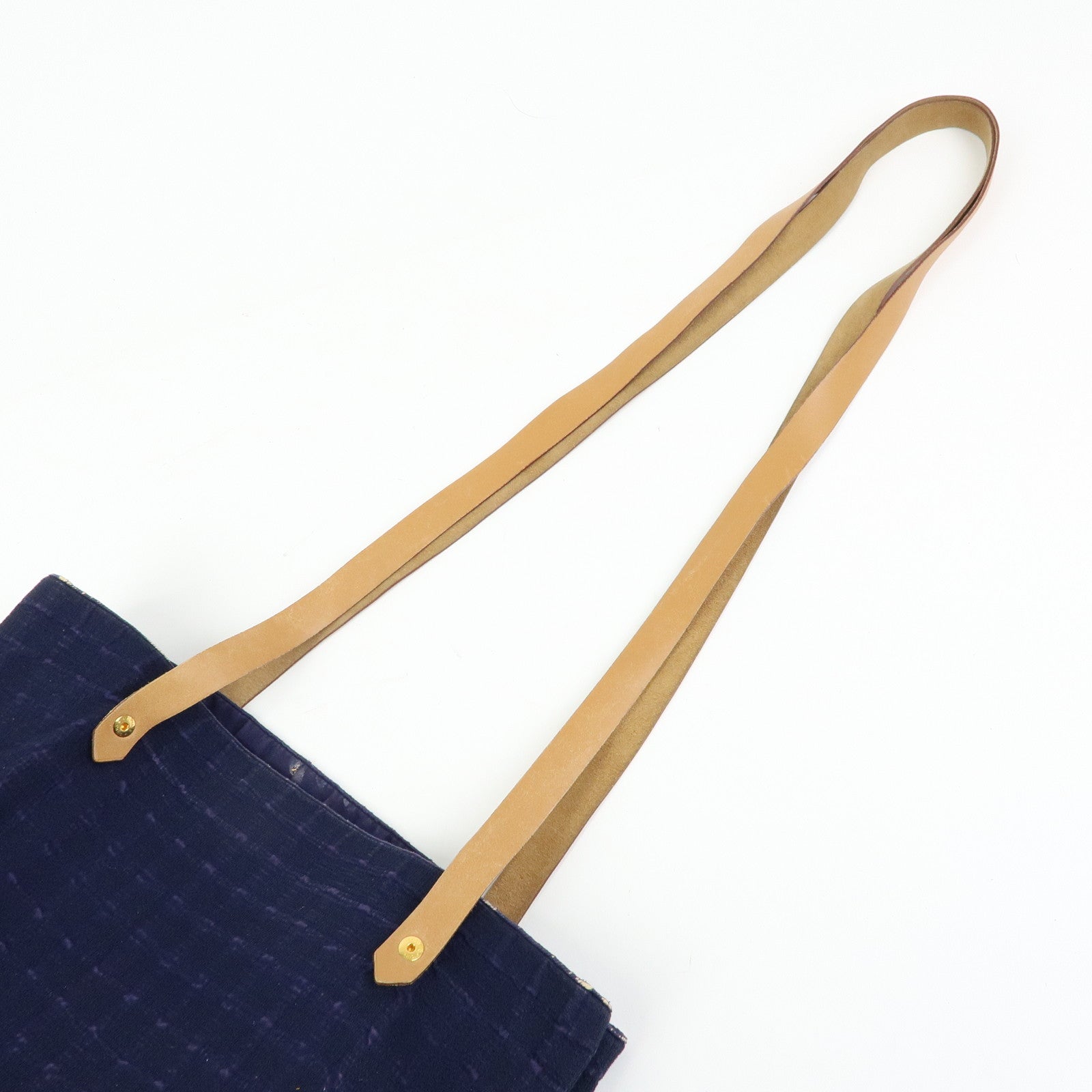 HERMES Amedaba Cabas de Poche Cotton Canvas Leather Tote Bag Navy