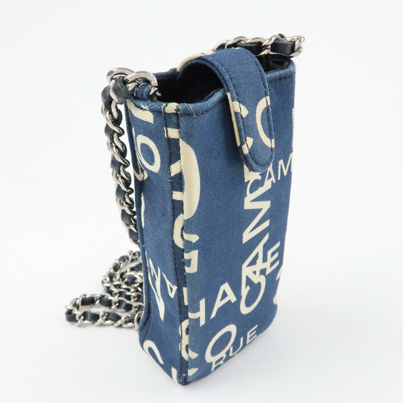 CHANEL By Sea Canvas Cell Phone Chain Shoulder Bag Navy