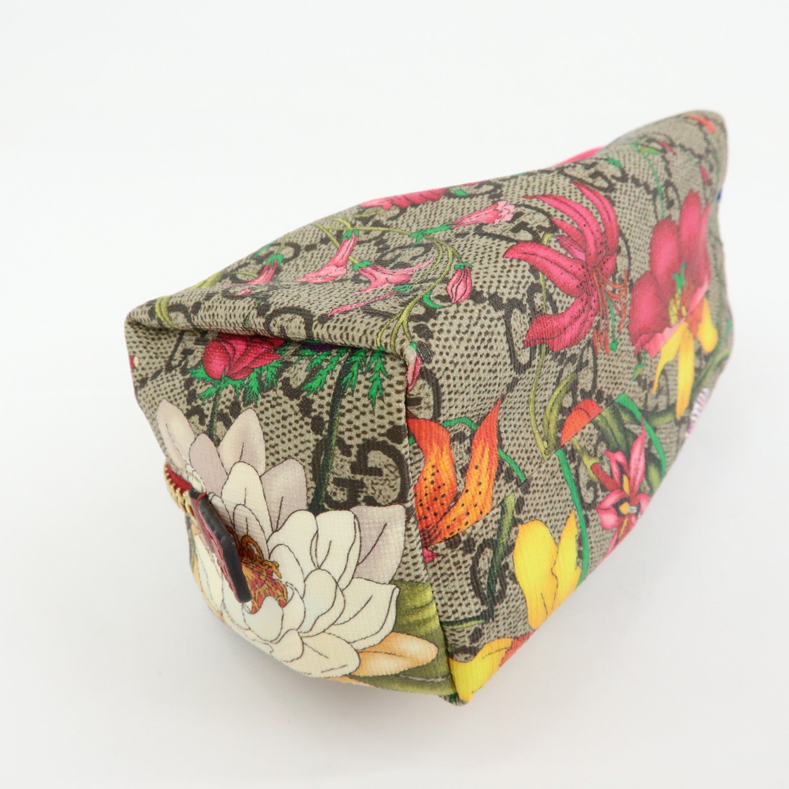 GUCCI GG Marmont Flora GG Supreme Cosmetic Pouch Beige Red 548394