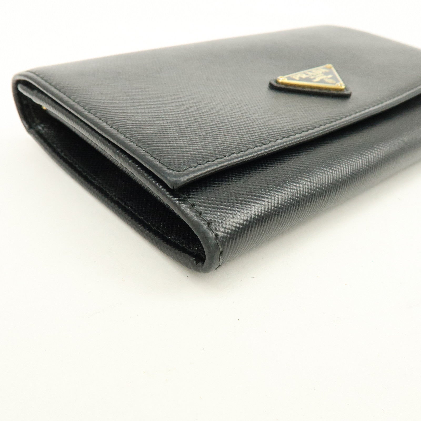 PRADA Triangle Logo Saffiano Leather Bi-fold Flap Wallet Black