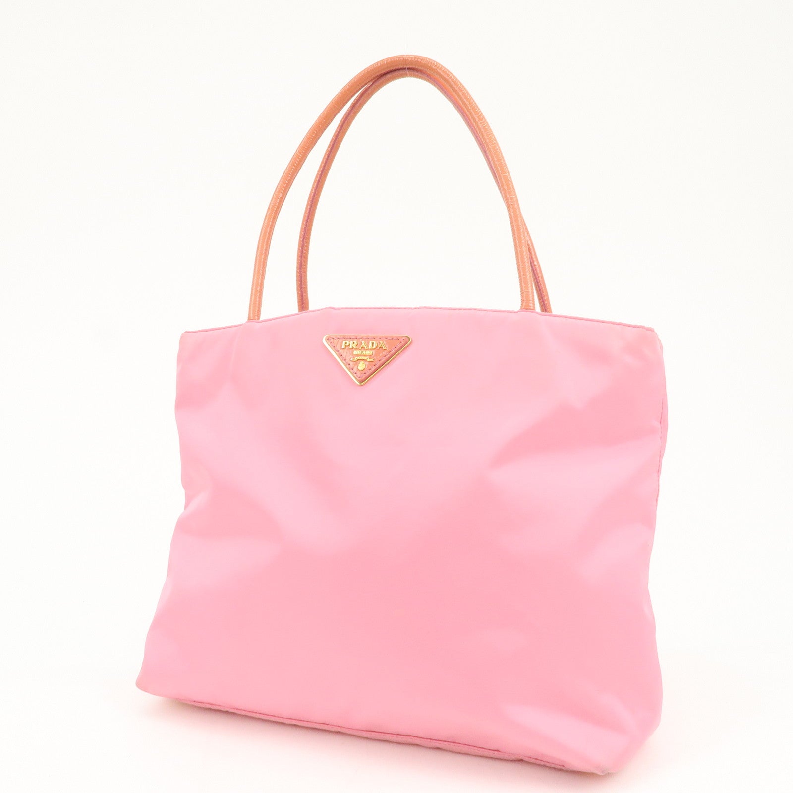 PRADA Triangle Logo Nylon Patent Leather Tote Bag Shoulder Bag Pink