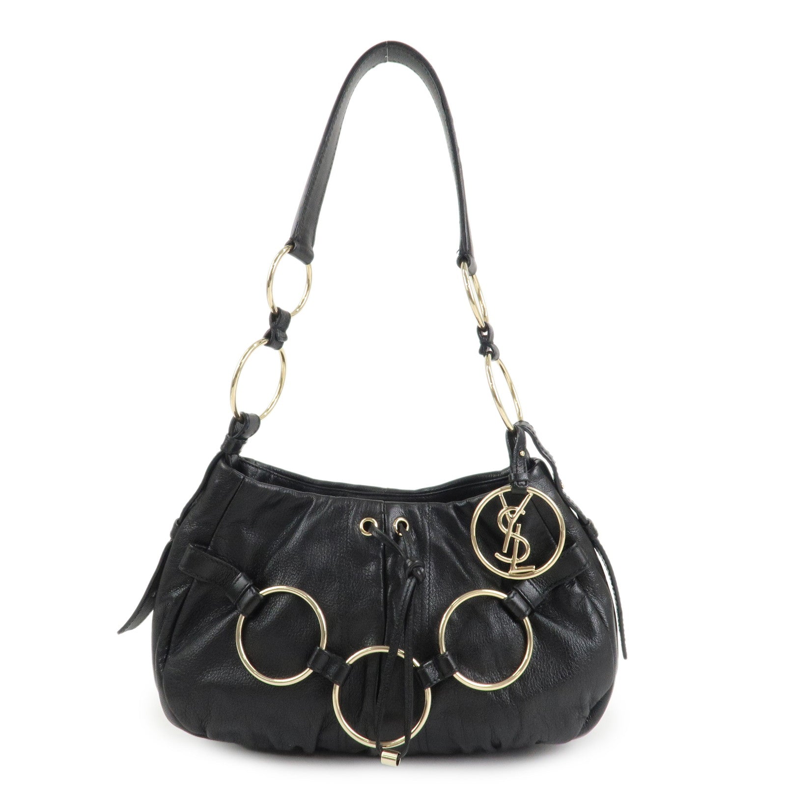 SAINT LAURENT Leather Shoulder Bag Hand Bag Black Silver HDW