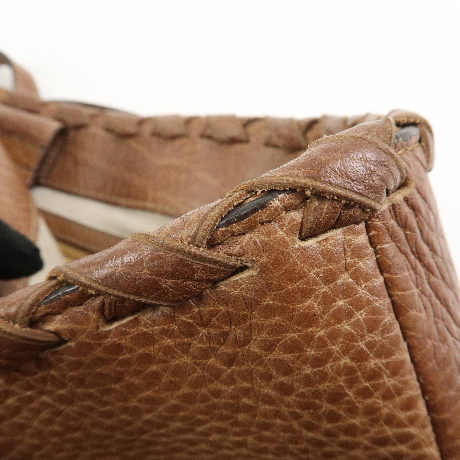 GUCCI Bamboo Fringe Leather Tote Bag Shoulder Bag Brown 218780
