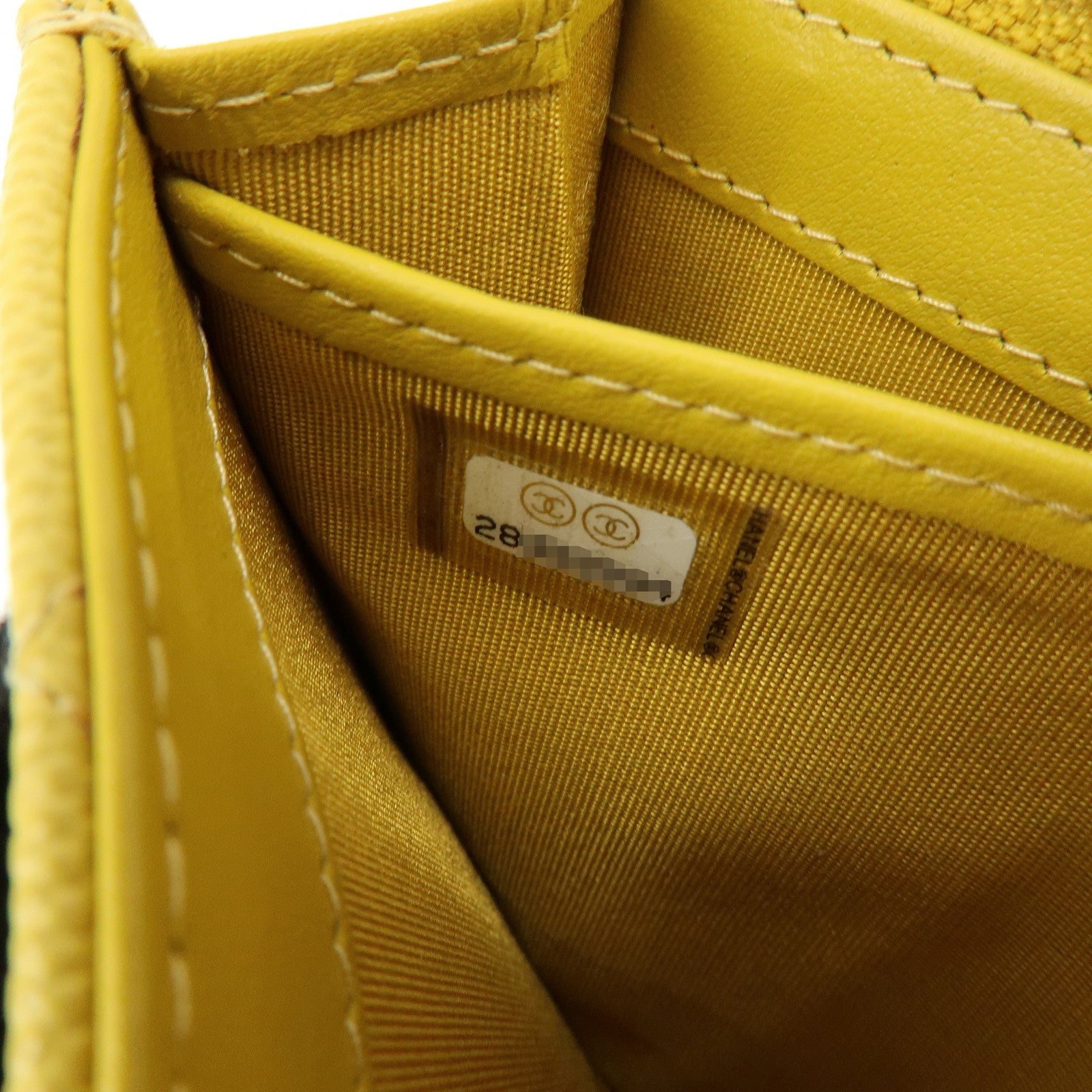 CHANEL CC Filigree Caviarskin Leather Long Wallet Yellow A84448