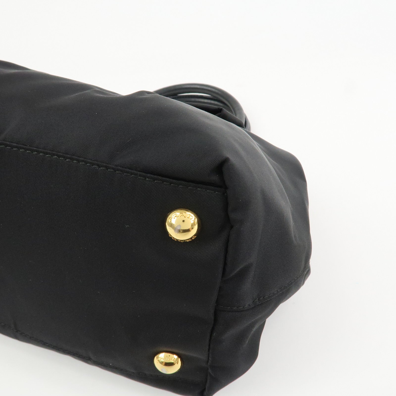 PRADA Nylon Leather Ribbon Hand Bag Tote Bag Black BN1601