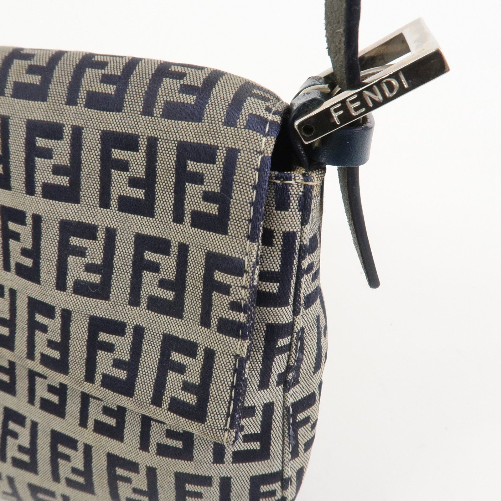 FENDI Mamma Baguette Zucchino Canvas Shoulder Bag Navy 26424