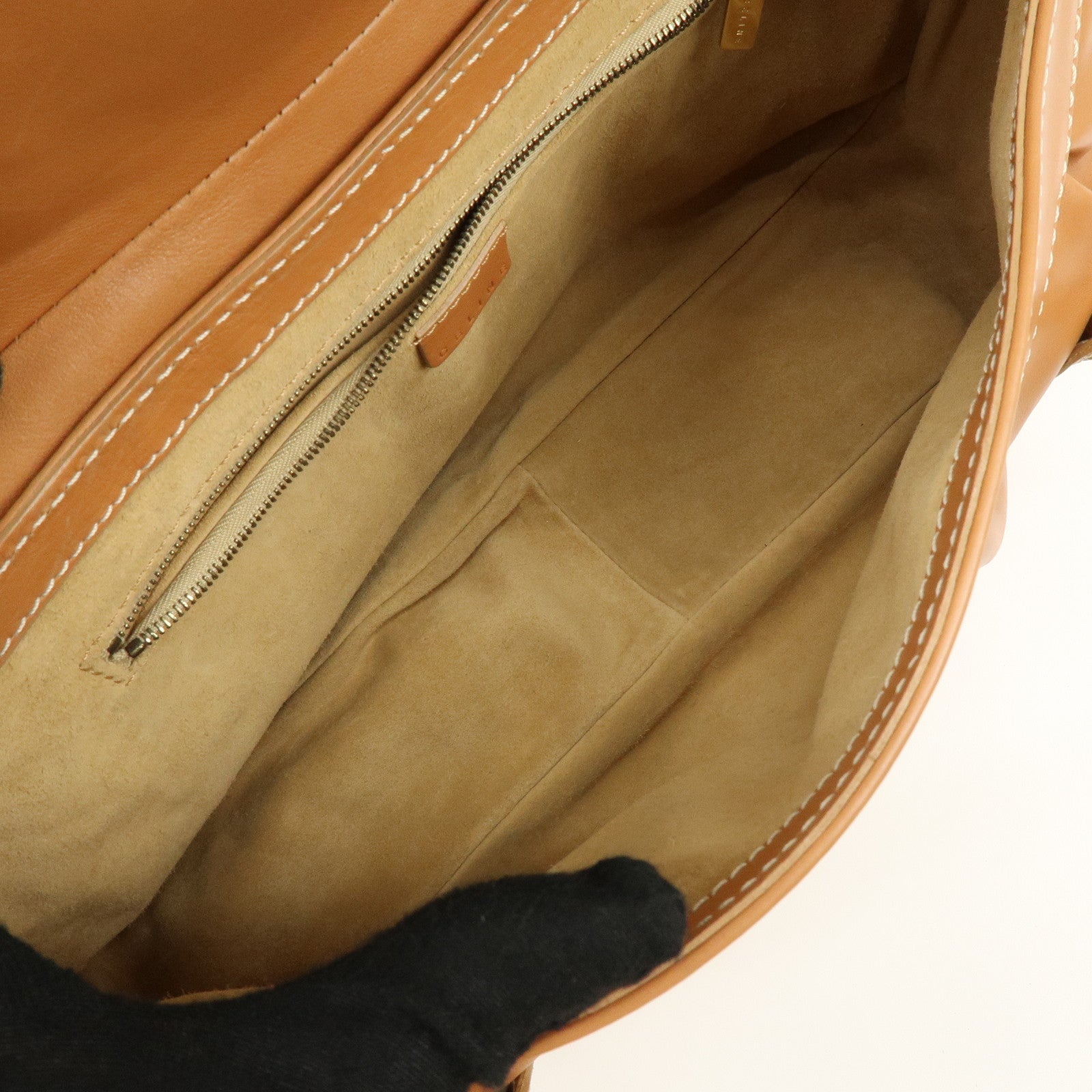 CELINE Chouquette Leather Hand Bag Shoulder Bag Camel