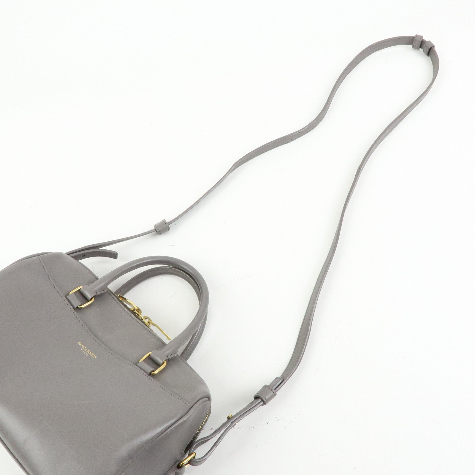 SAINT LAURENT PARIS Baby Duffle Leather 2WAY Hand Bag Gray 330958