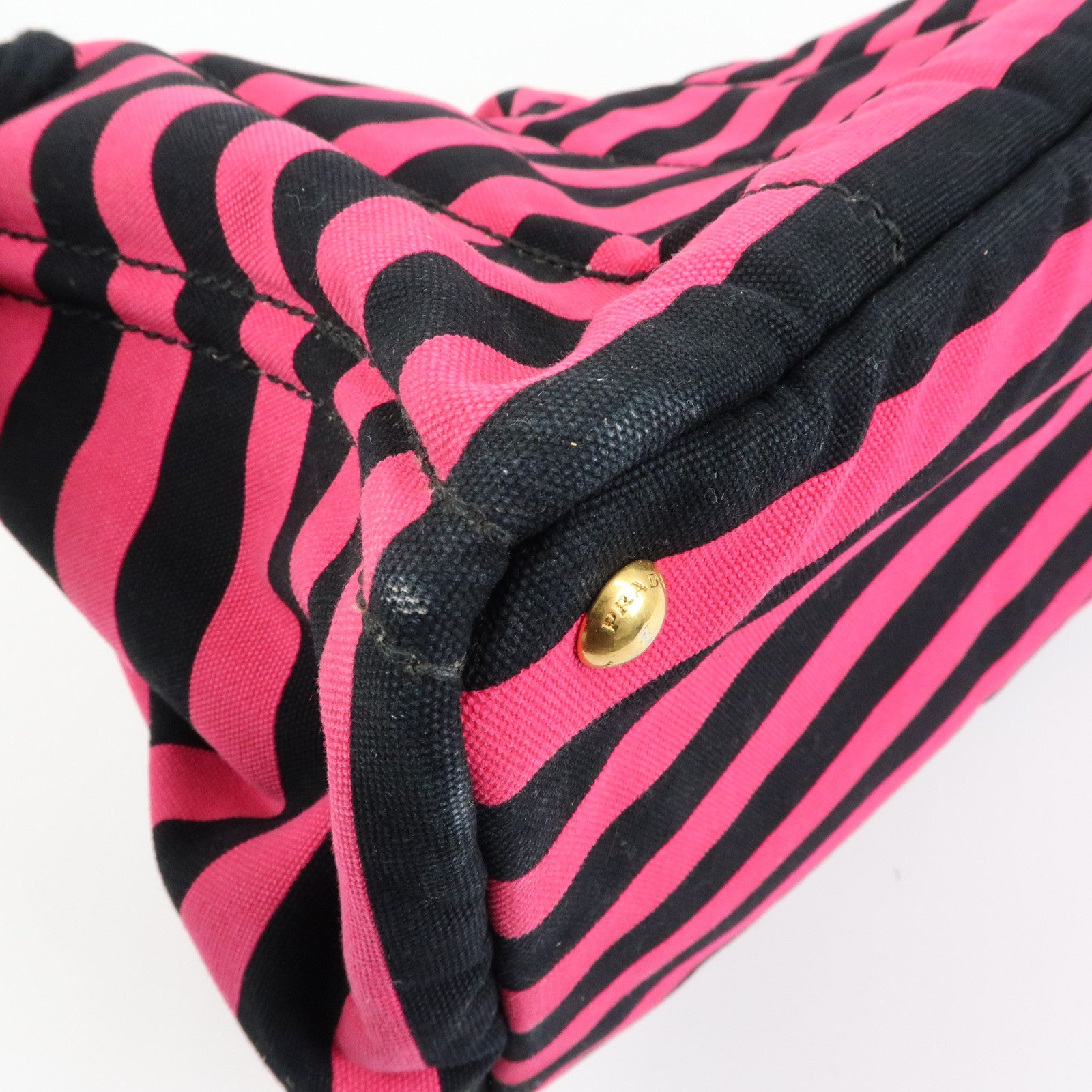 PRADA Canapa Large Triangle Logo Tote Bag Striped Pink Black B1872B
