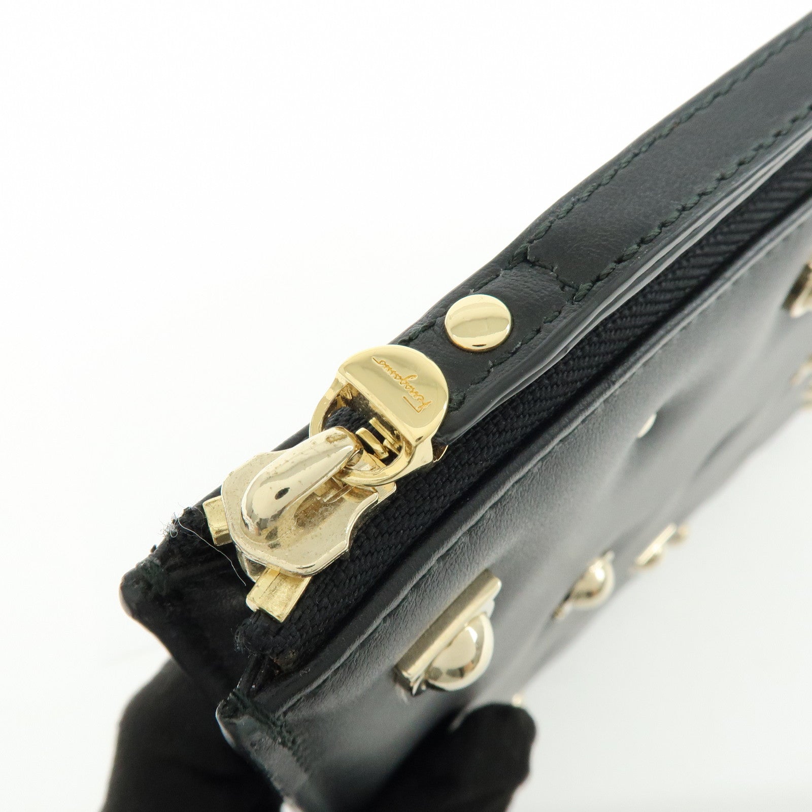 Ferragamo Gancini Leather Clutch Bag Pouch Cosmetic Bag Black