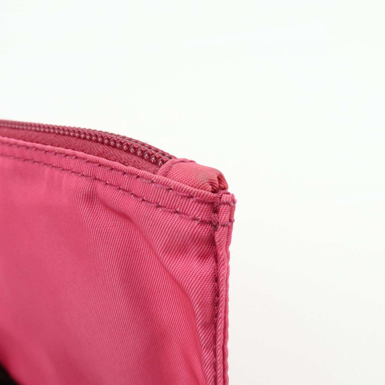 PRADA Triangle Logo Nylon Saffiano Leather Cosmetic Pouch Pink