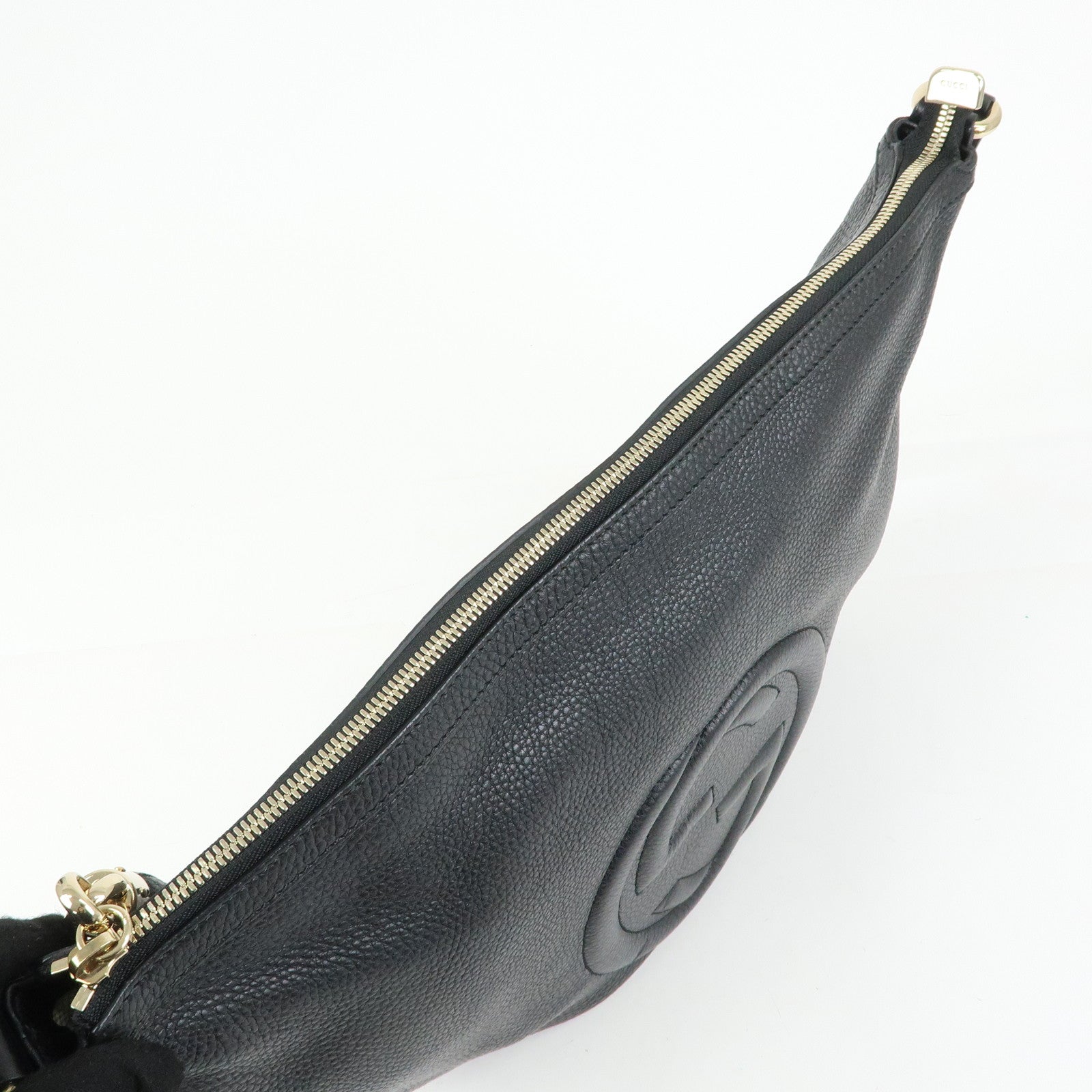 GUCCI Interlocking G Leather Shoulder Bag Fringe Black 295175