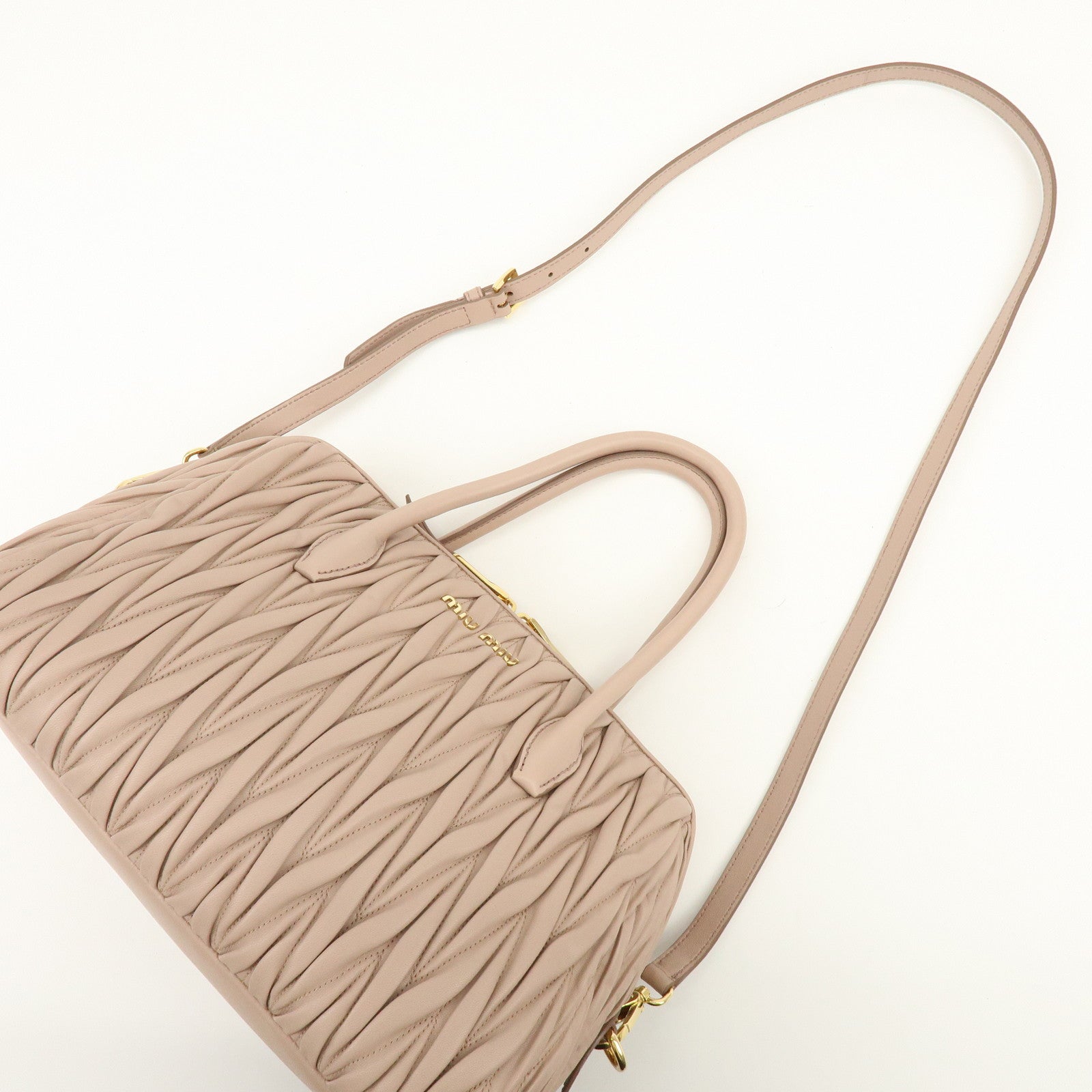 MIU MIU Matelasse Nappa Leather 2Way Hand Shoulder Bag Pink RLN059