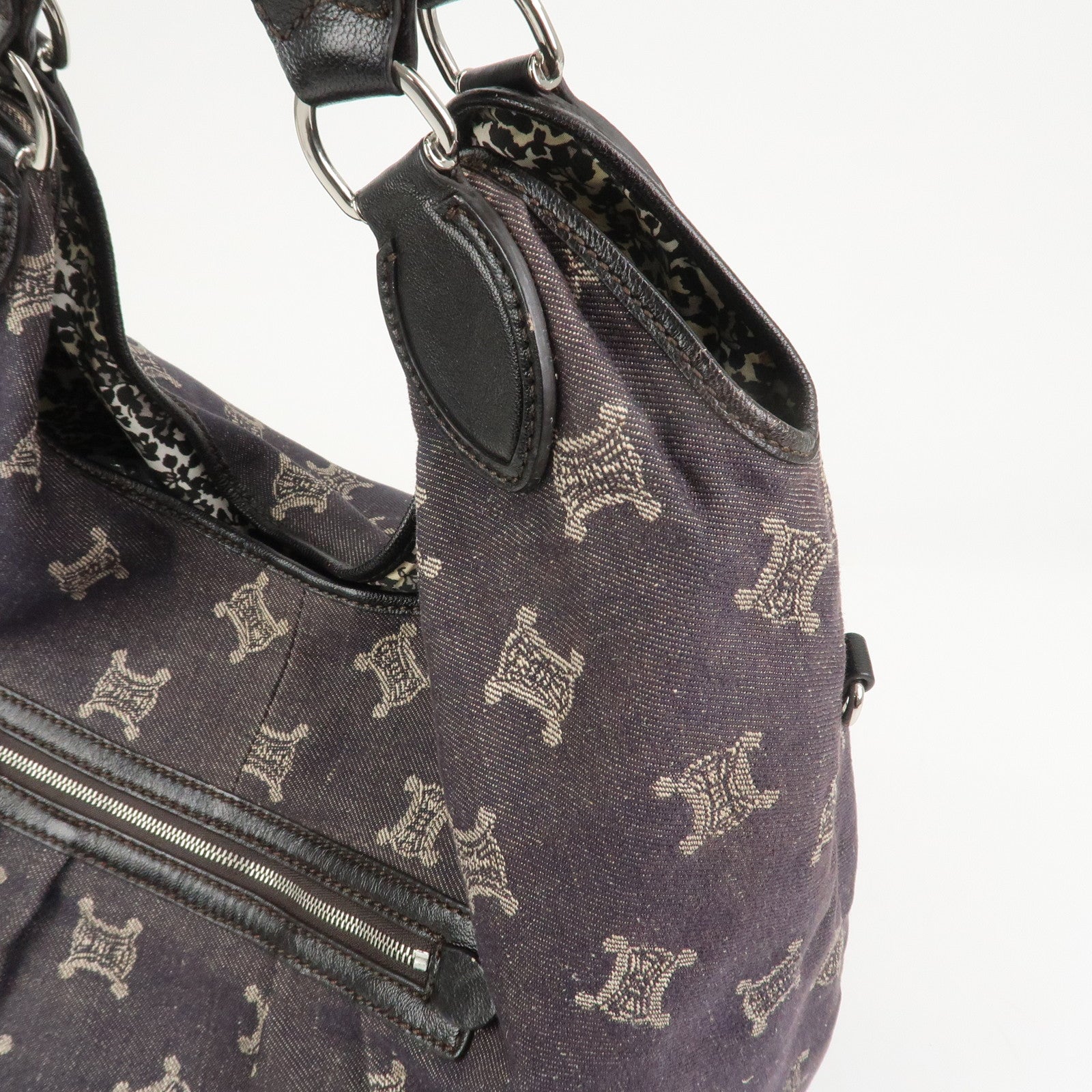 CELINE Macadam Denim Leather 2Way Shoulder Bag Indigo Blue Brown