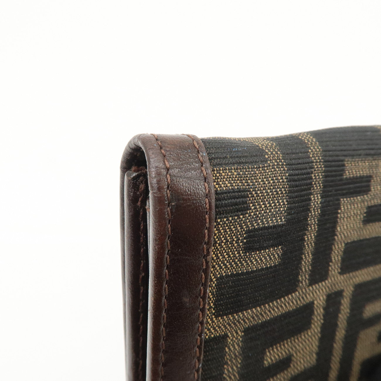 FENDI Zucca Canvas Leather Bi-Fold Long Wallet Brown 30851