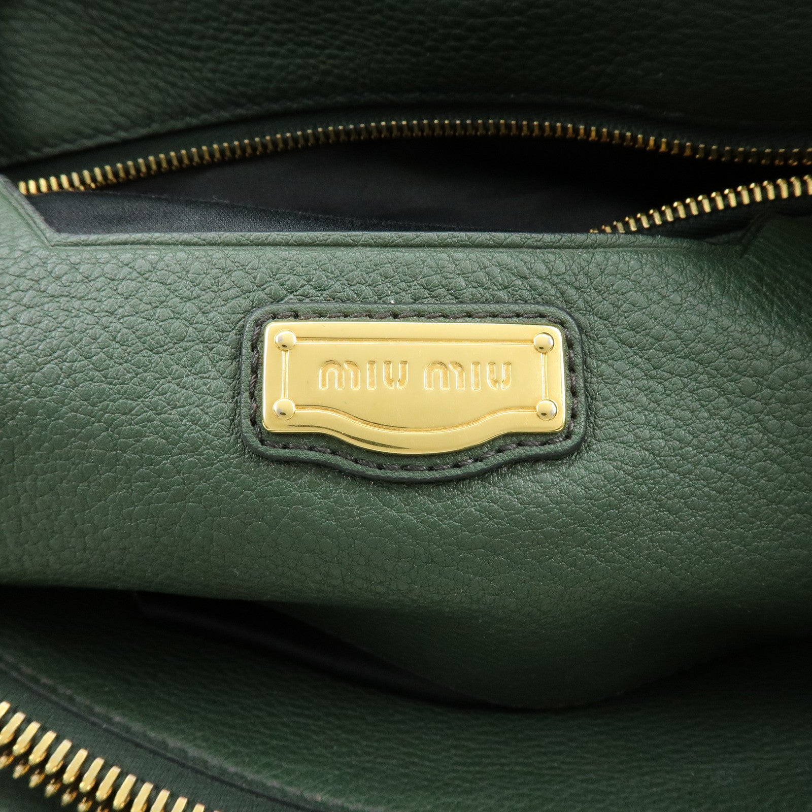 MIU MIU Logo Leather Tote Bag Shoulder Bag Hand Bag Moss Green