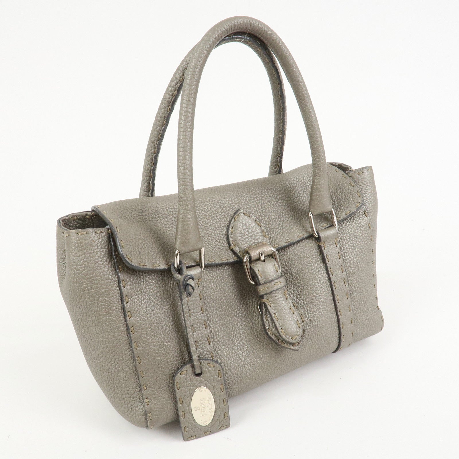 FENDI Seleria Leather Mini Linda Hand Bag Gray 8BR486