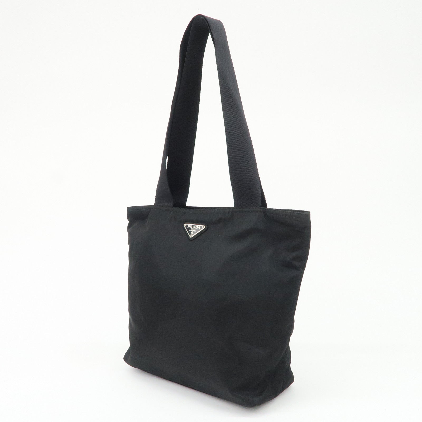 PRADA Triangle Logo Nylon Tote Bag Shoulder Bag Hand Bag Black