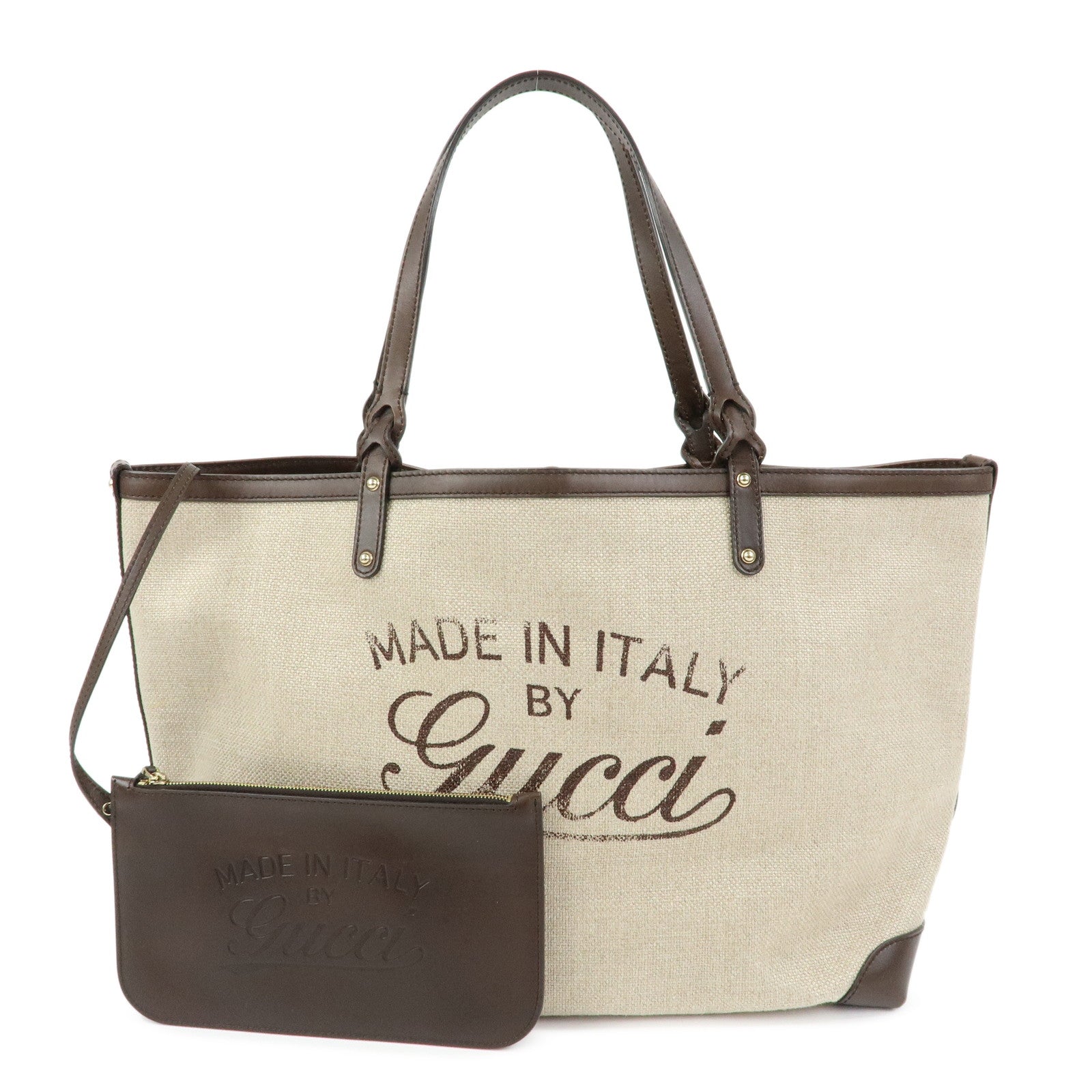 GUCCI GUCCI Craft Canvas Leather Tote Bag Beige Brown 247207