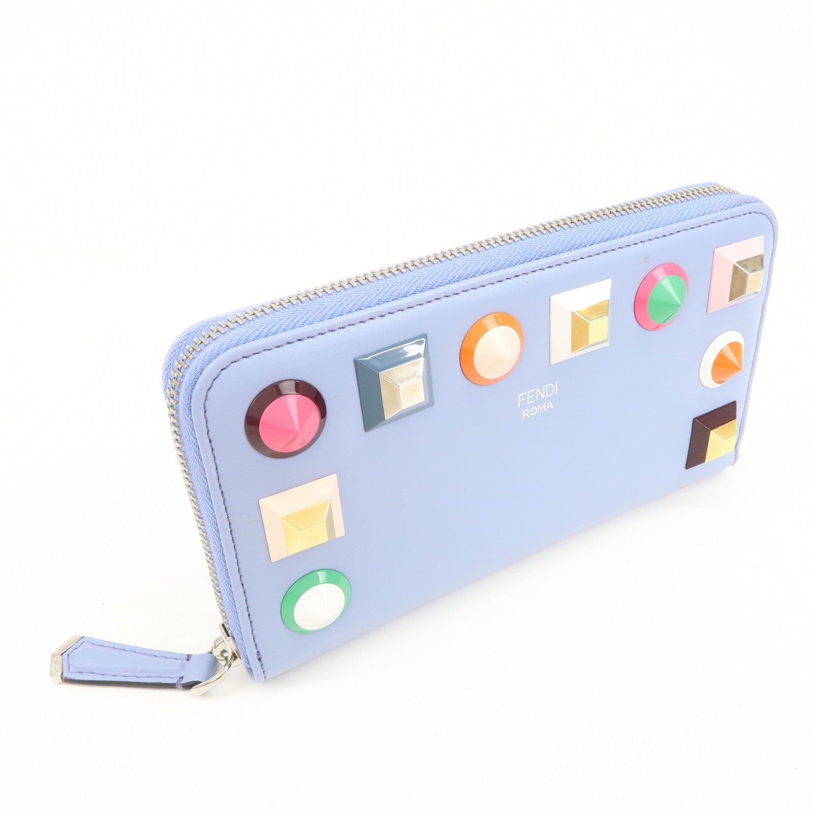 FENDI Plexiglass Studs Round Zippy Long Wallet Light Blue 8M0299