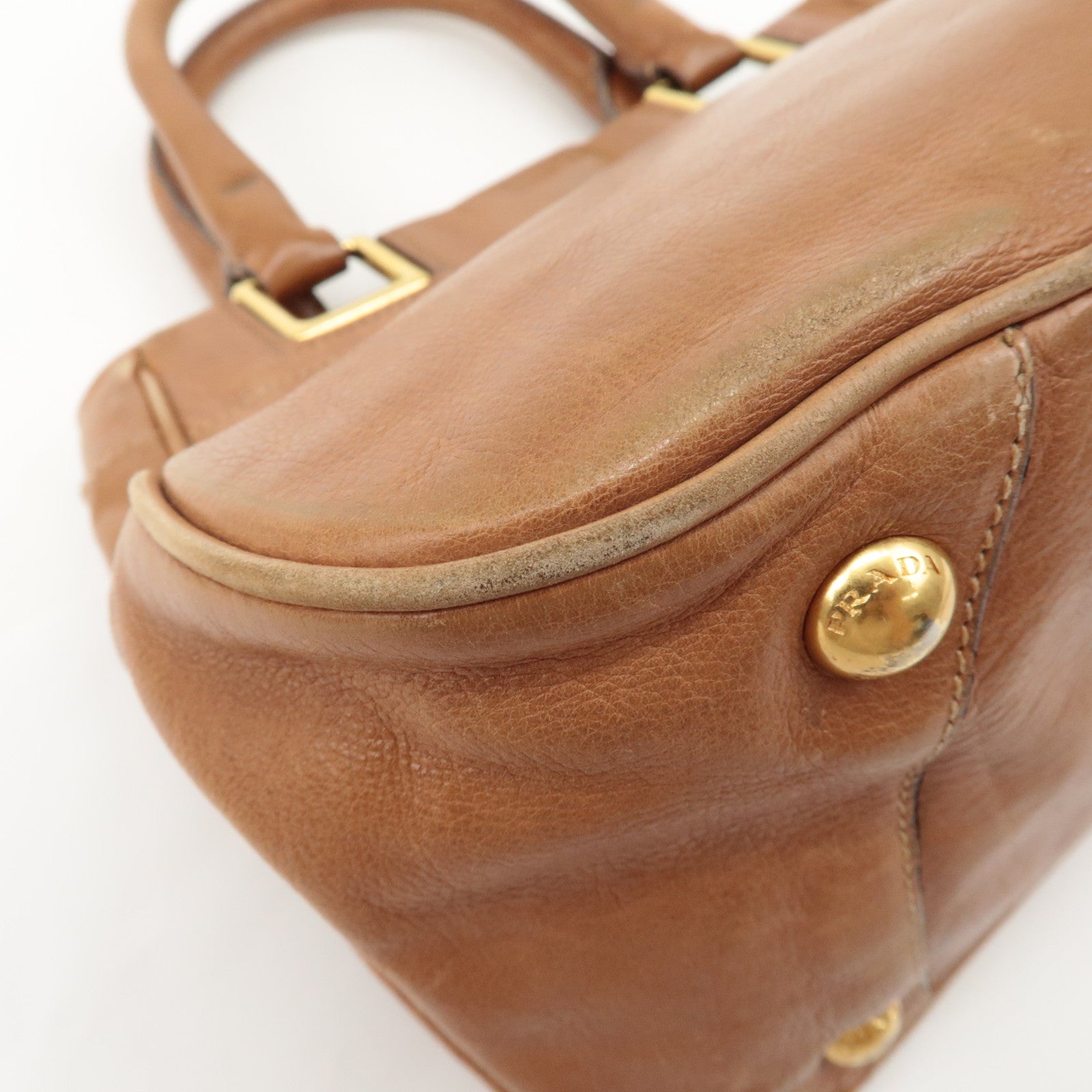 PRADA Logo Leather Ribbon 2Way Bag Hand Bag Brown BN2245 Used