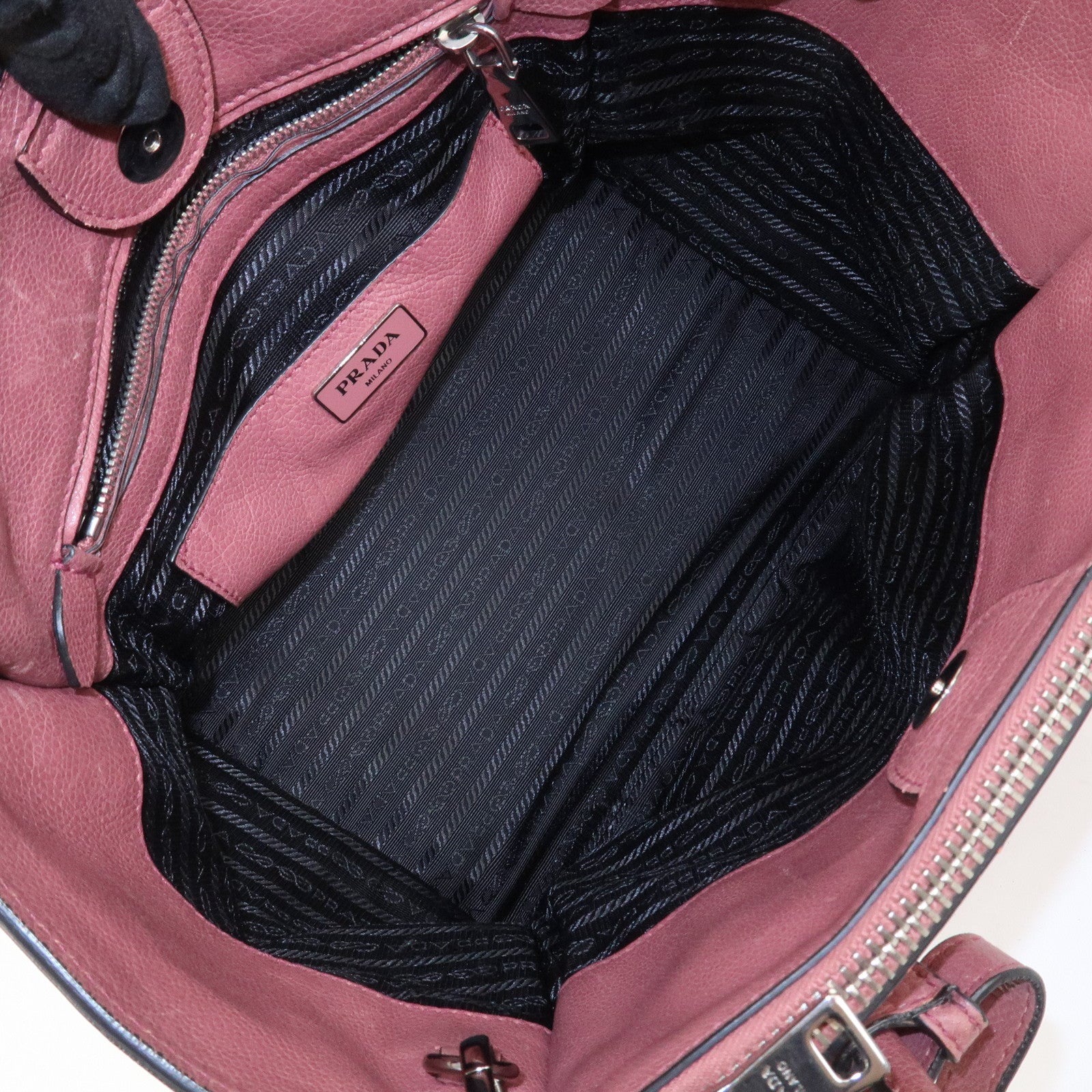 PRADA Triangle Logo Leather 2Way Bag Tote Bag Hand Bag Pink B2625M