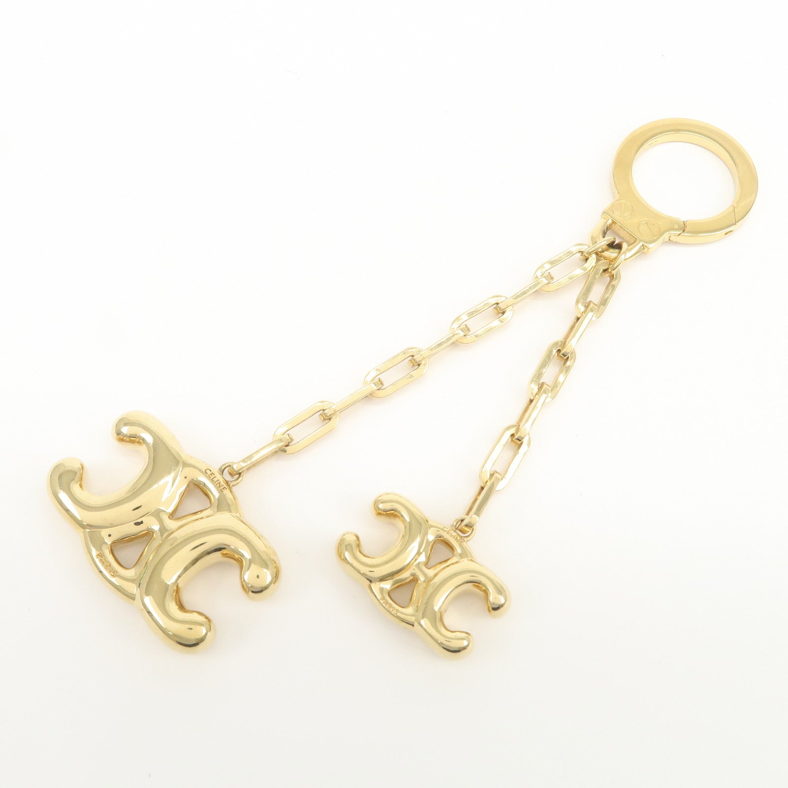 CELINE Triomphe Metal Bag Charm Key Holder Key Charm Gold