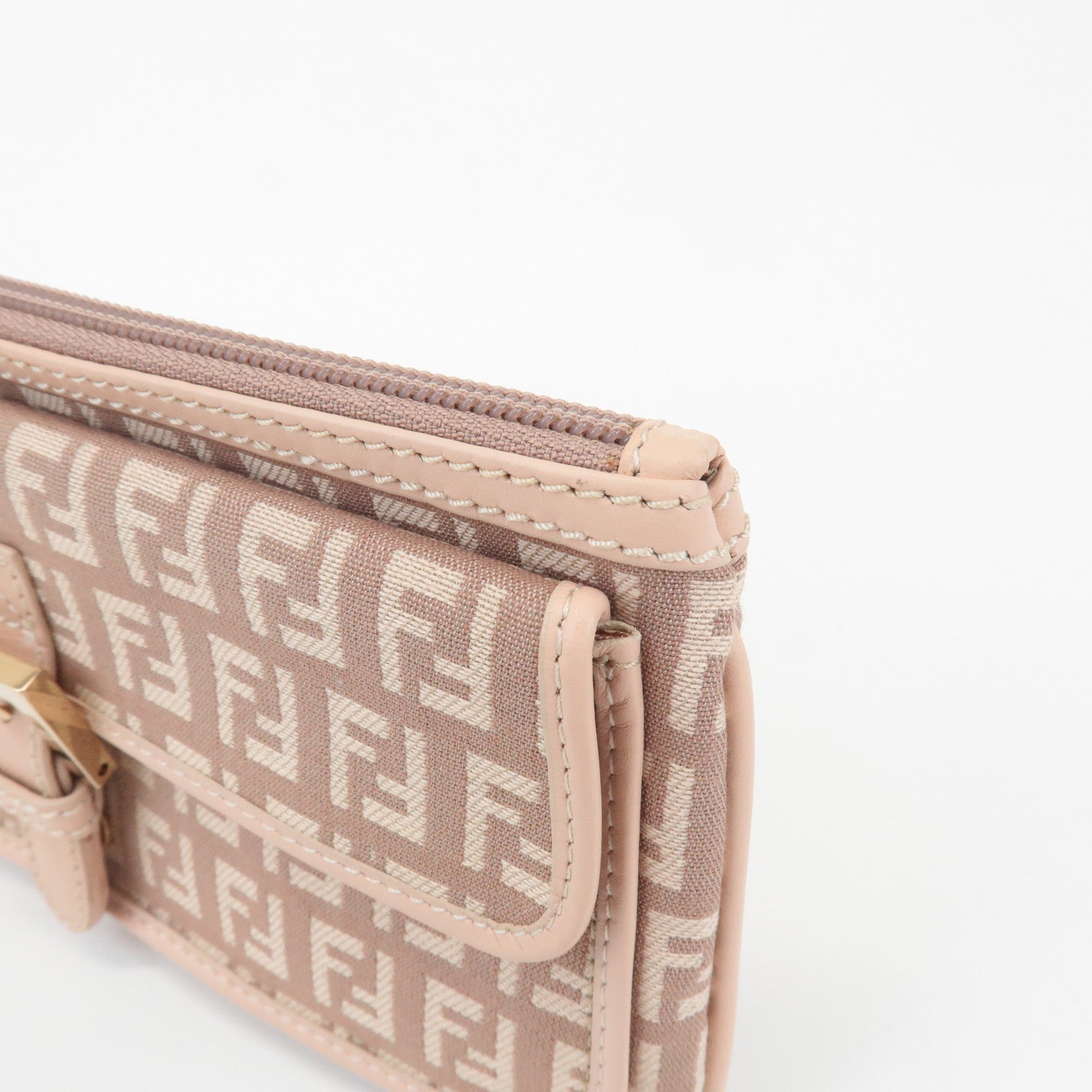 FENDI Zucchino Canvas Leather Pouch Purse Pink 8N0038