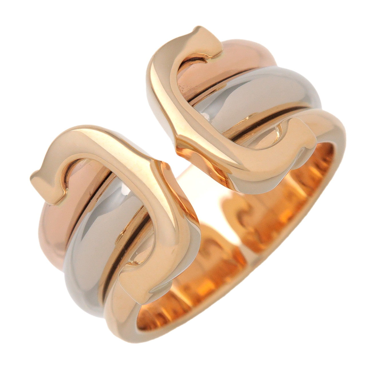 Cartier C2 Ring K18 750YG/PG/WG Yellow Rose White Gold #47 US4.5