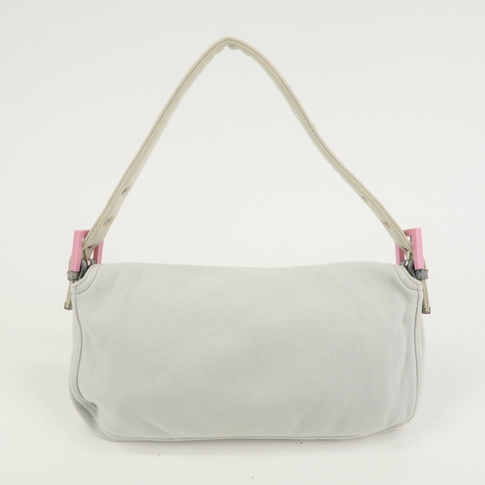 FENDI Mamma Baguette Cotton Shoulder Bag Hand Bag Gray Pink