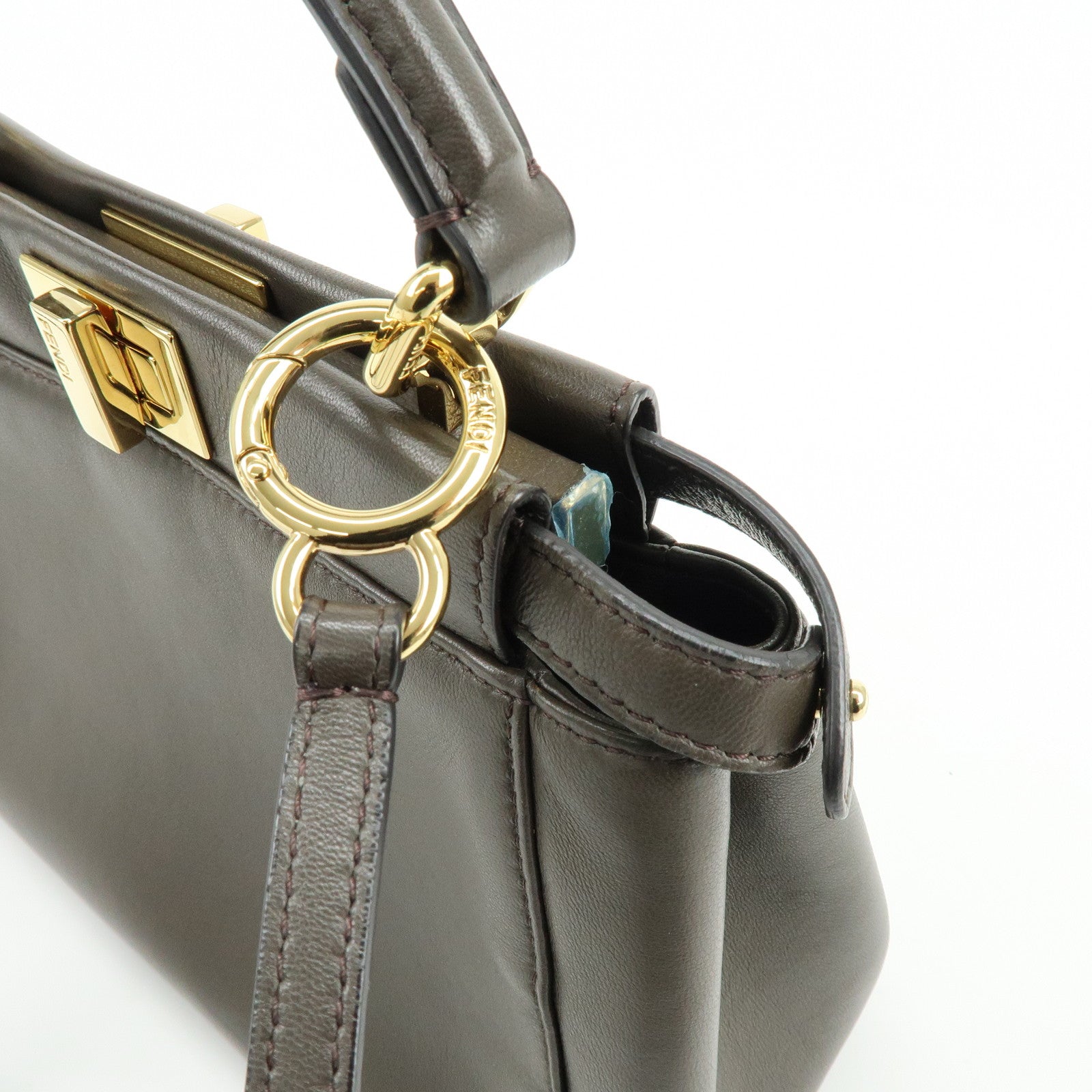 FENDI Mini Peekaboo Leather 2Way Bag Shoulder Bag Greige 8BN244